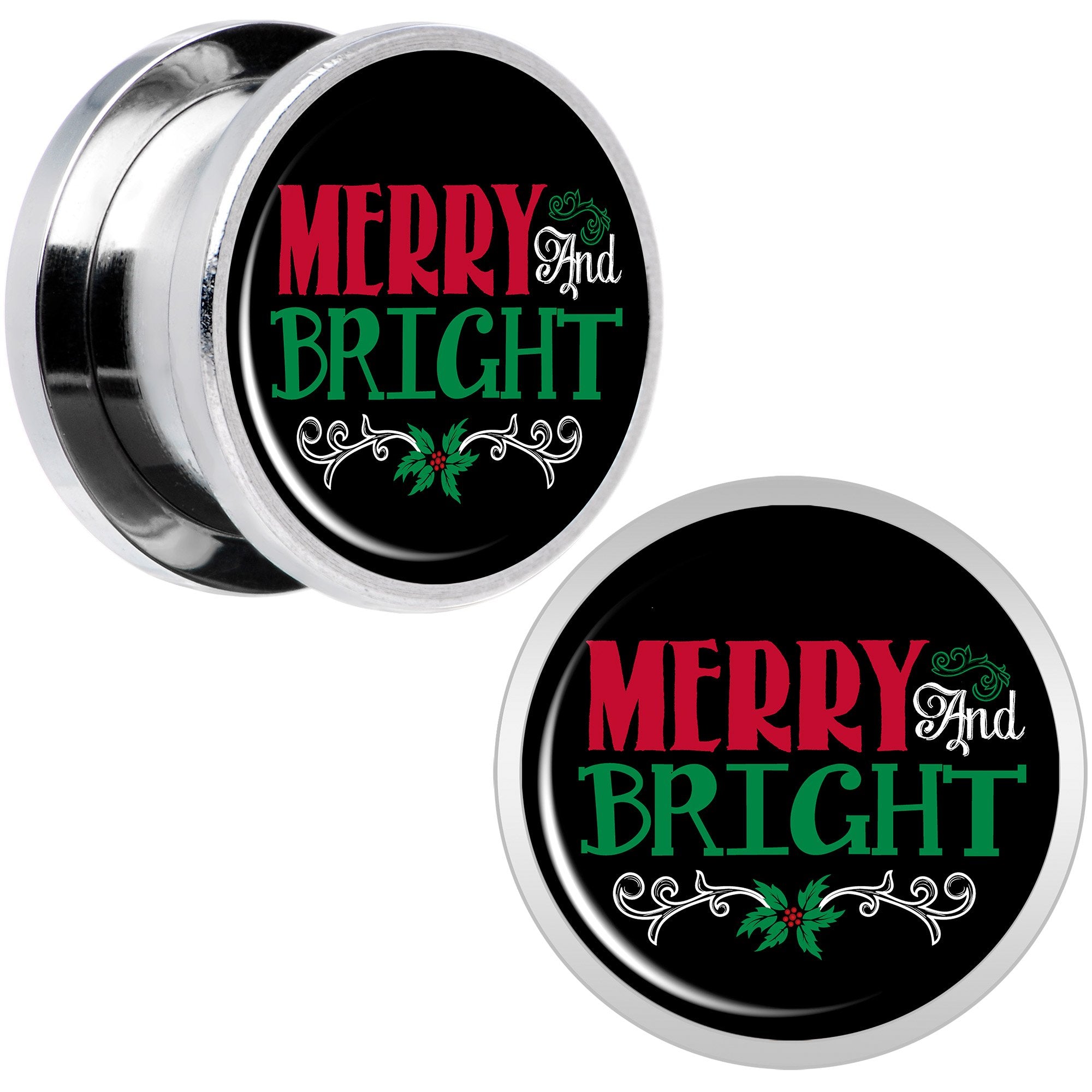 Christmas Merry and Bright Screw Fit Plug Set Sizes 6mm to 20mm