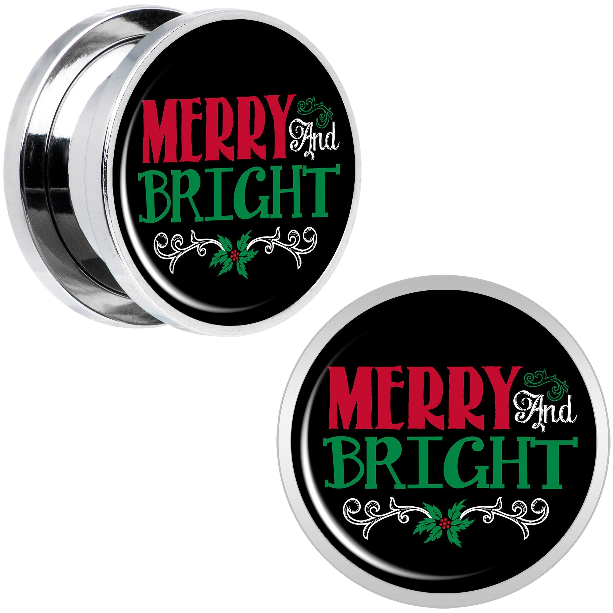 Christmas Merry and Bright Screw Fit Plug Set Sizes 6mm to 20mm