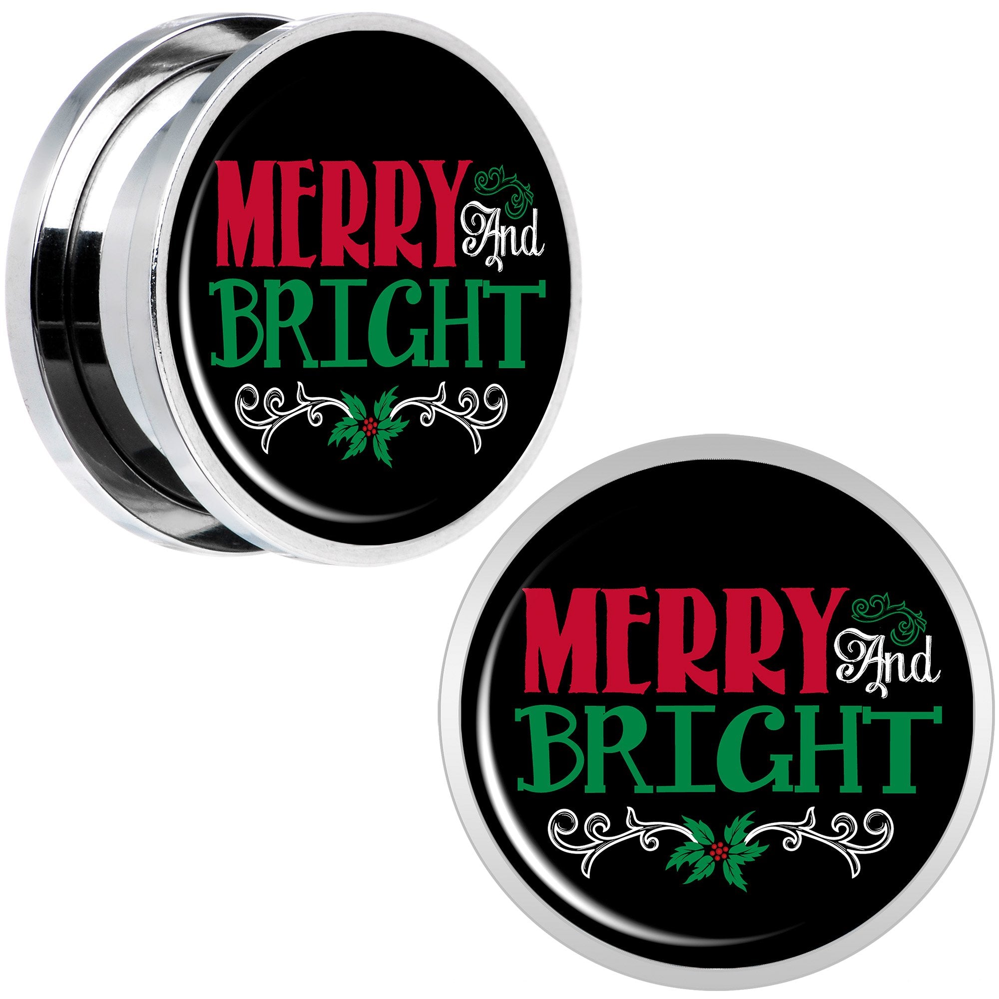 Christmas Merry and Bright Screw Fit Plug Set Sizes 6mm to 20mm