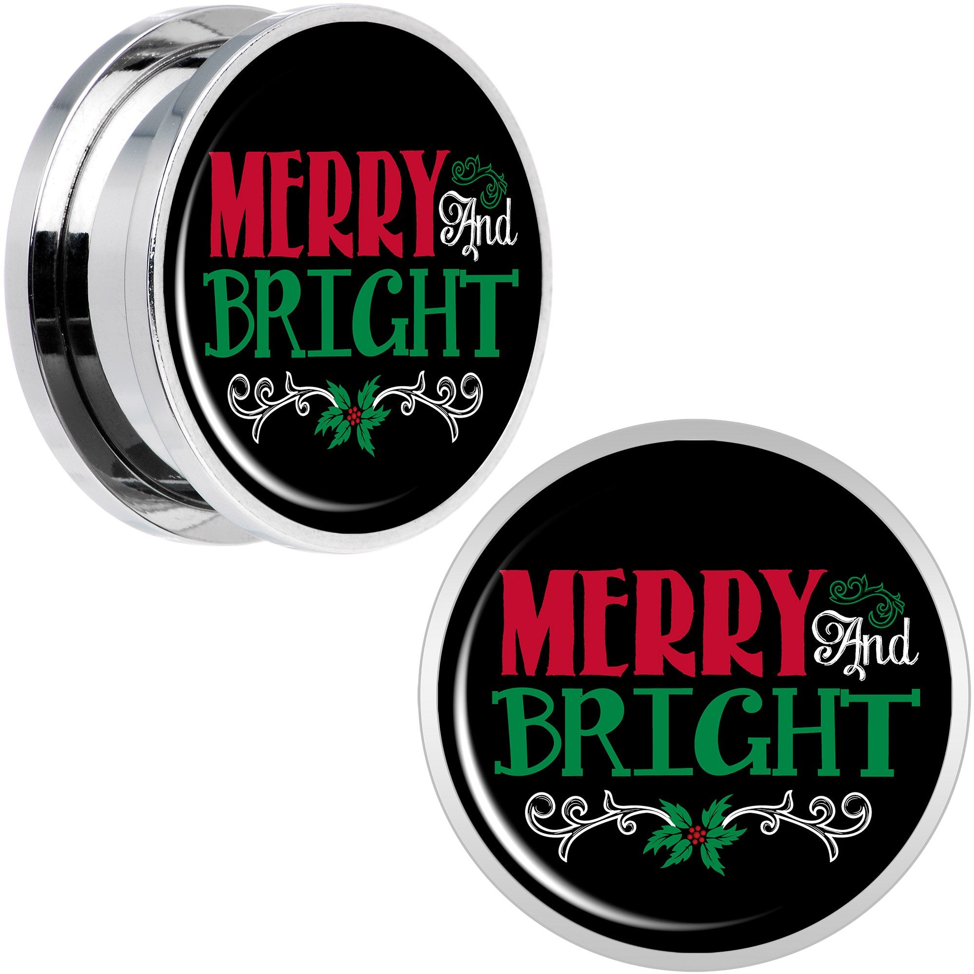 Christmas Merry and Bright Screw Fit Plug Set Sizes 6mm to 20mm