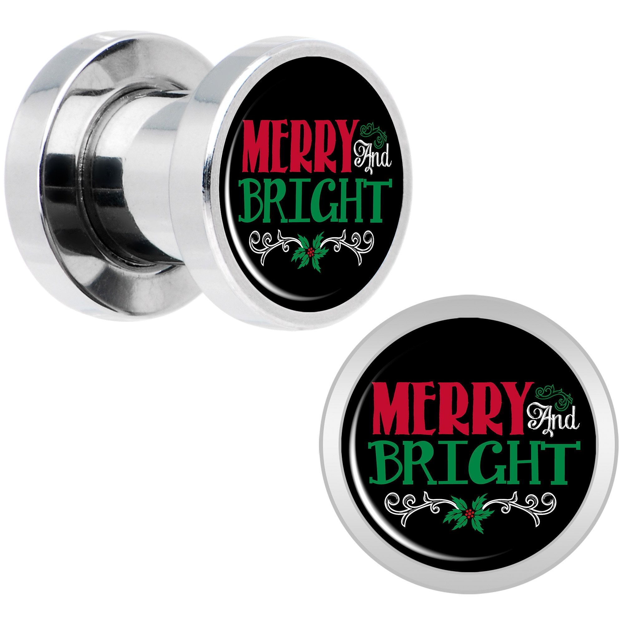 Christmas Merry and Bright Screw Fit Plug Set Sizes 6mm to 20mm