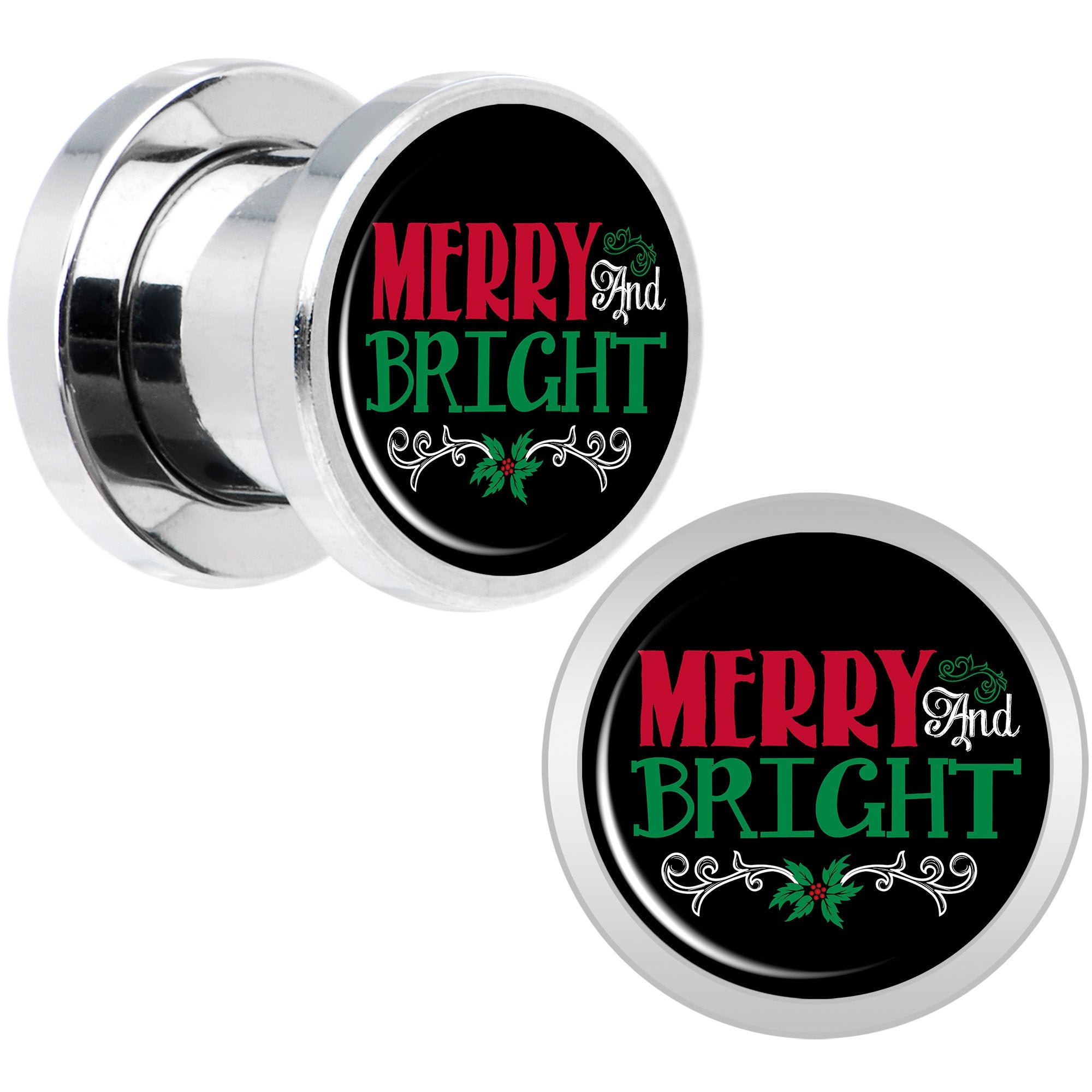 Christmas Merry and Bright Screw Fit Plug Set Sizes 6mm to 20mm