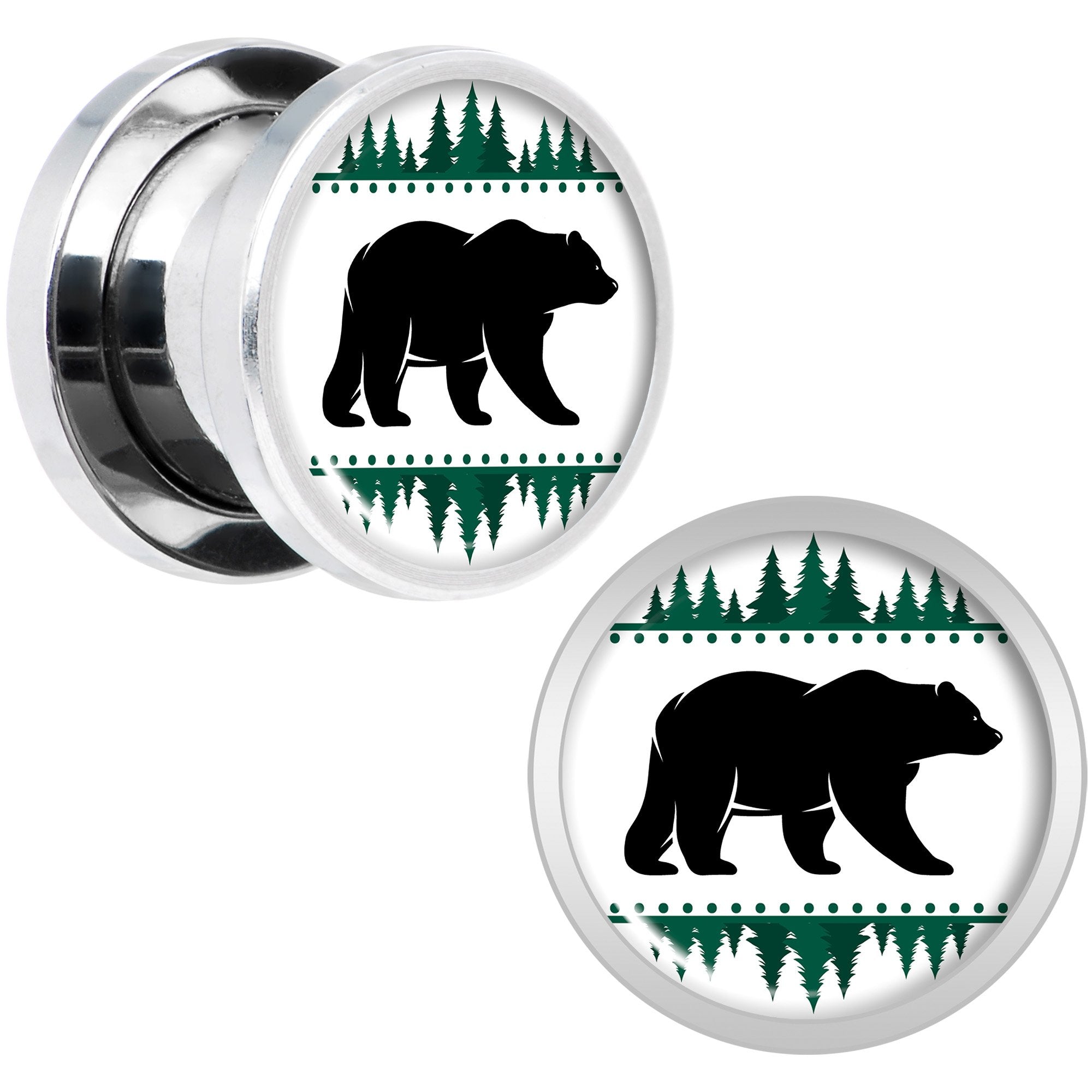 Winter Polar Bear in Woods Screw Fit Plug Set Sizes 5mm to 20mm