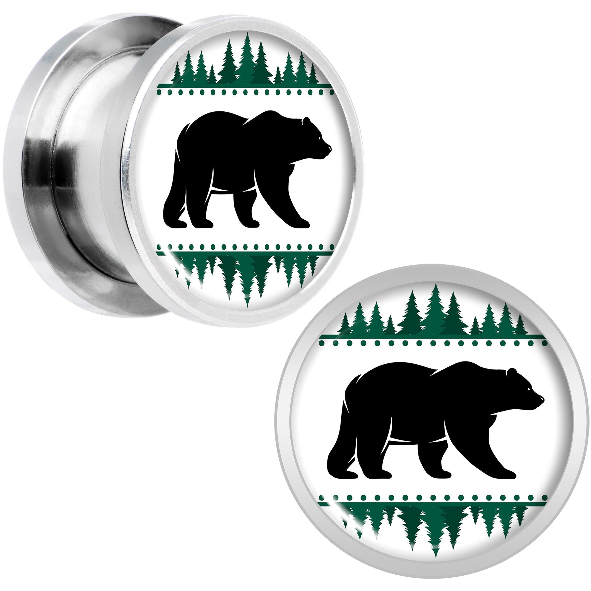 Winter Polar Bear in Woods Screw Fit Plug Set Sizes 5mm to 20mm