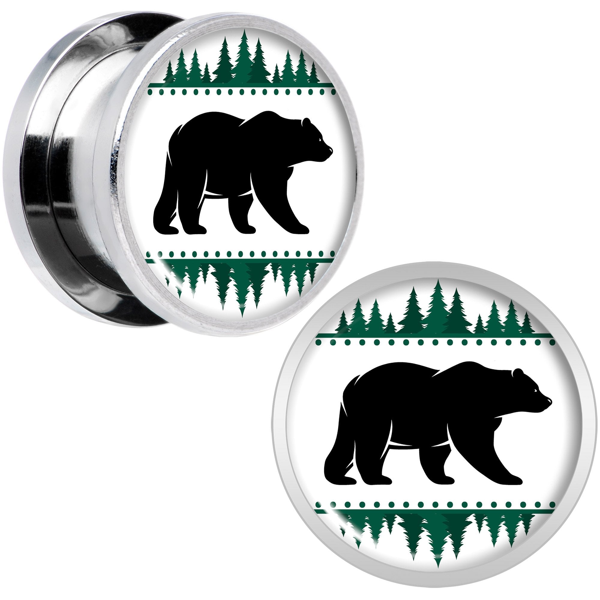 Winter Polar Bear in Woods Screw Fit Plug Set Sizes 5mm to 20mm