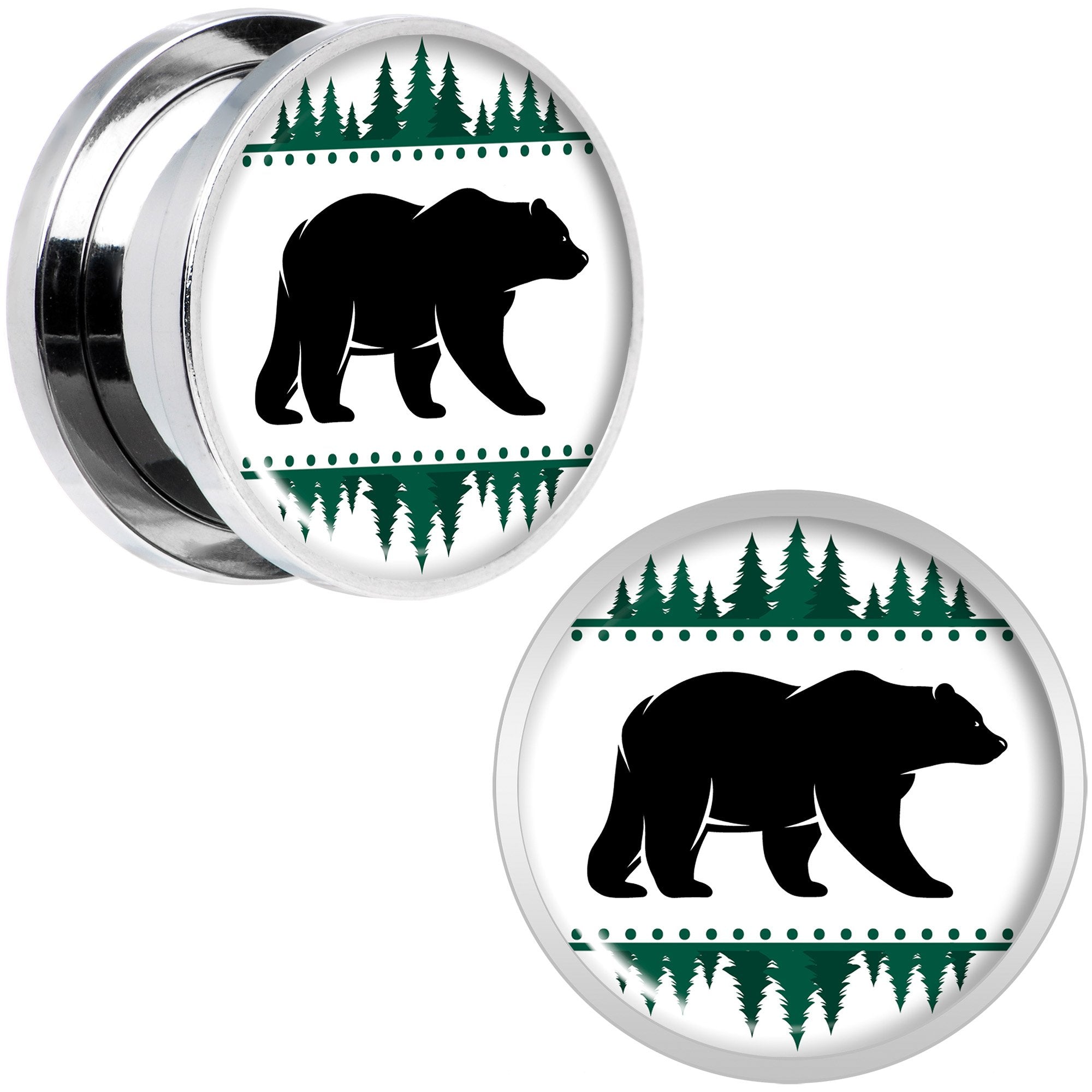 Winter Polar Bear in Woods Screw Fit Plug Set Sizes 5mm to 20mm