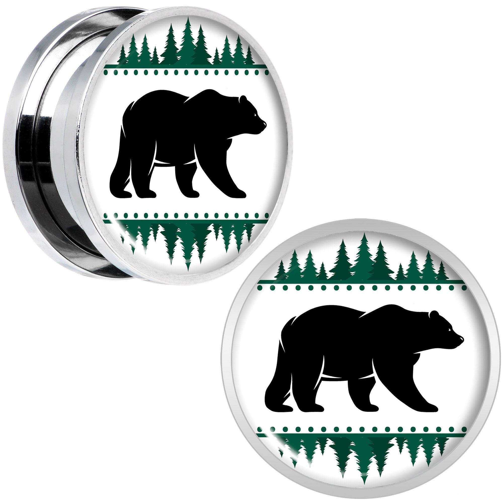 Winter Polar Bear in Woods Screw Fit Plug Set Sizes 5mm to 20mm