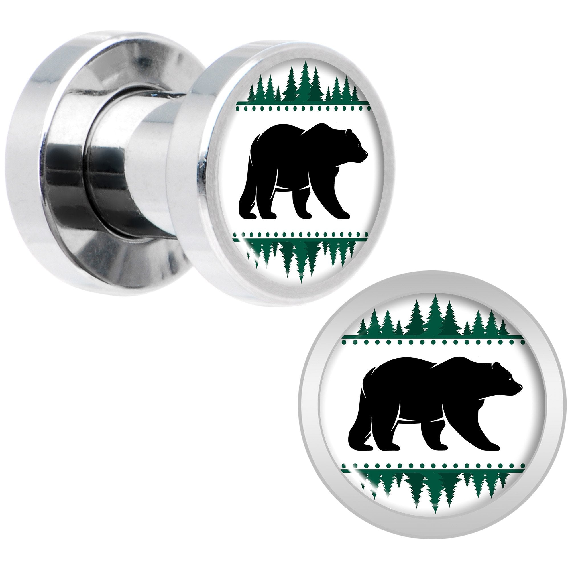 Winter Polar Bear in Woods Screw Fit Plug Set Sizes 5mm to 20mm