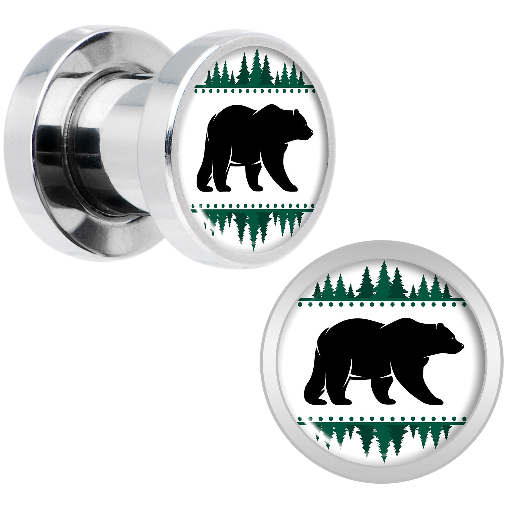 Winter Polar Bear in Woods Screw Fit Plug Set Sizes 5mm to 20mm