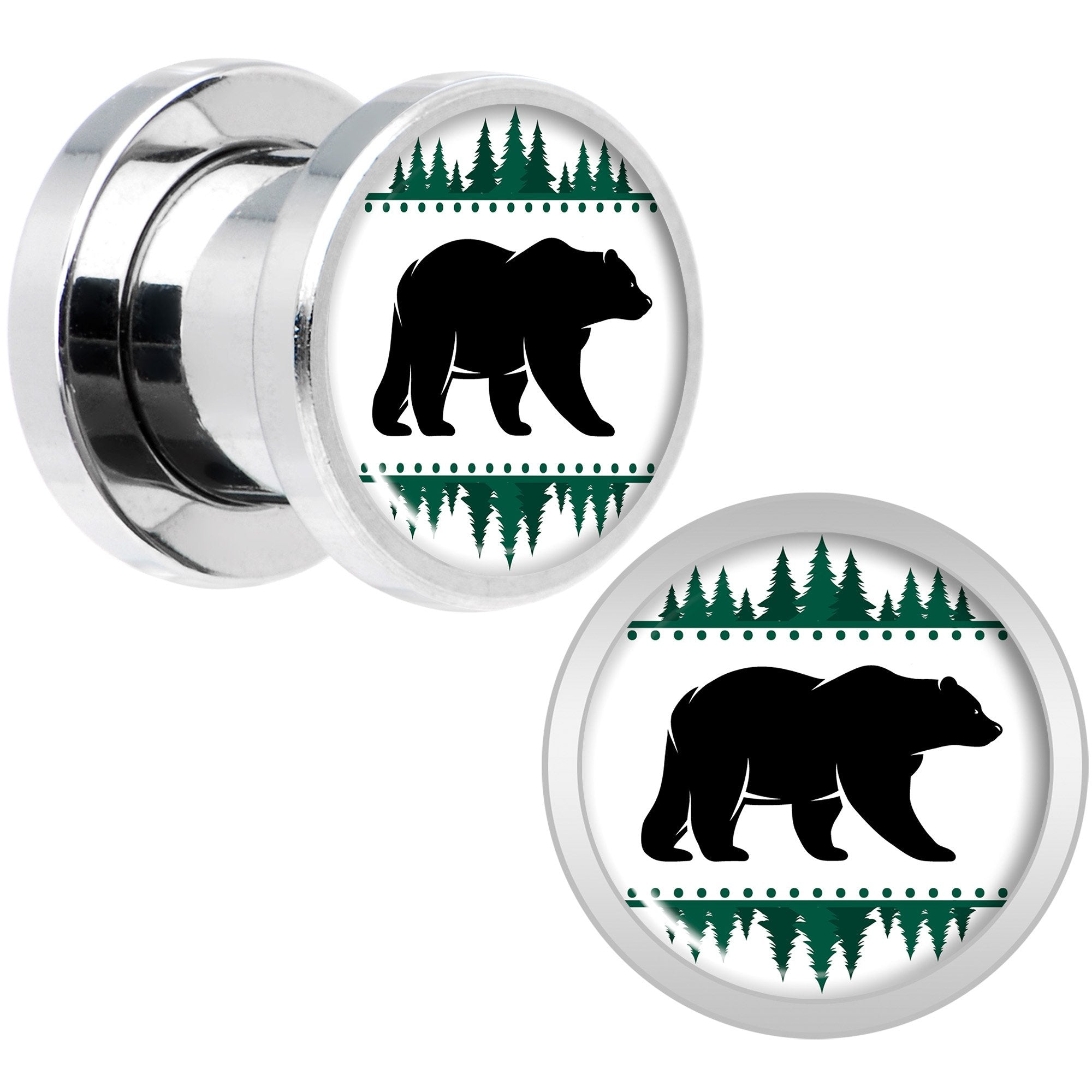 Winter Polar Bear in Woods Screw Fit Plug Set Sizes 5mm to 20mm