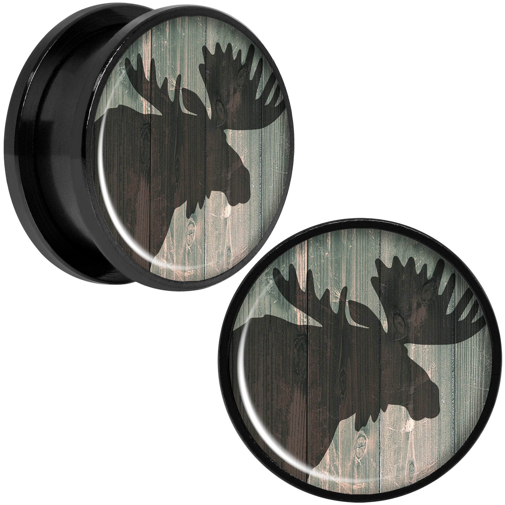 Holiday Rustic Wood Moose Black Screw Fit Plug Set Sizes 5mm to 20mm