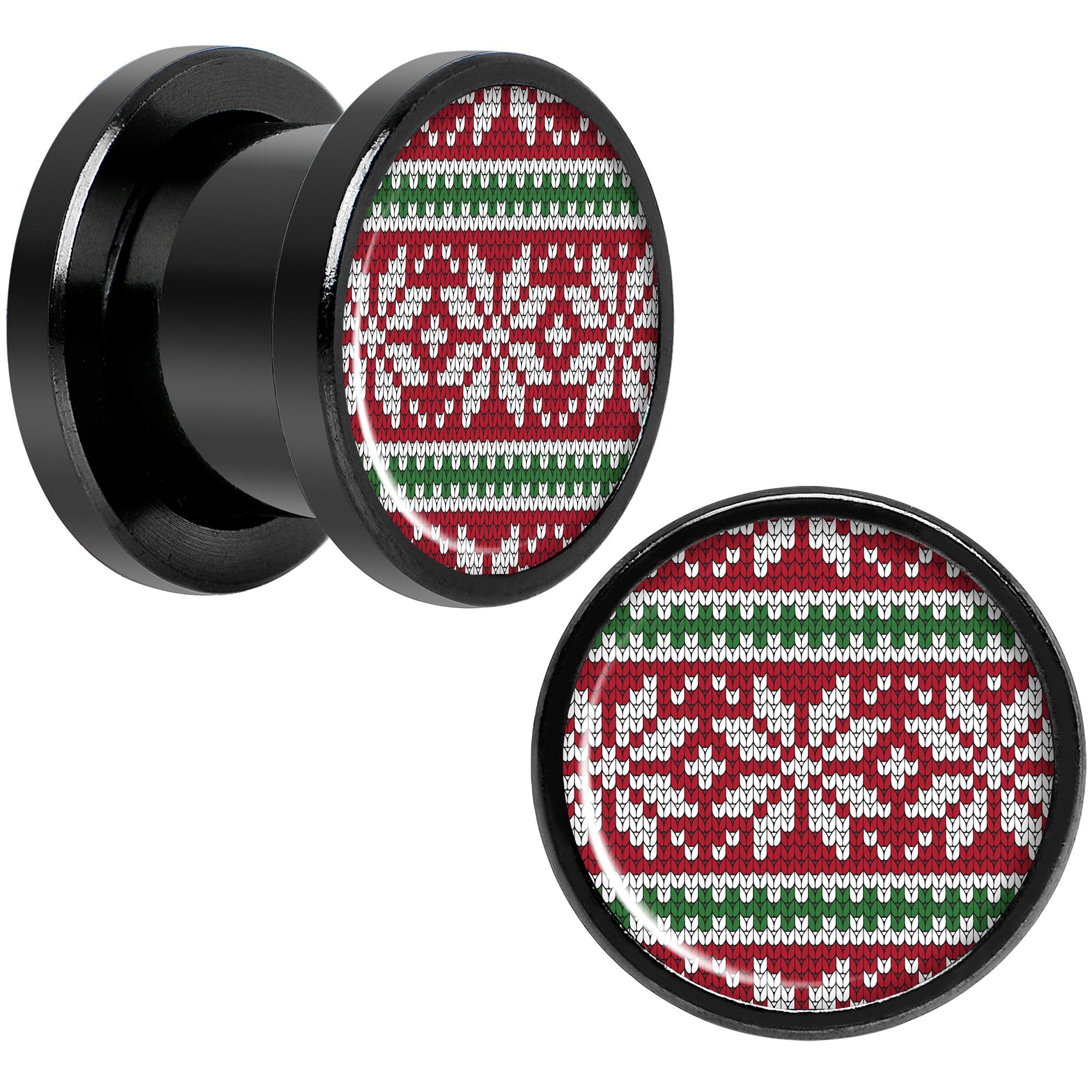 Red Green Christmas Sweater Black Screw Fit Plug Set Sizes 5mm to 20mm