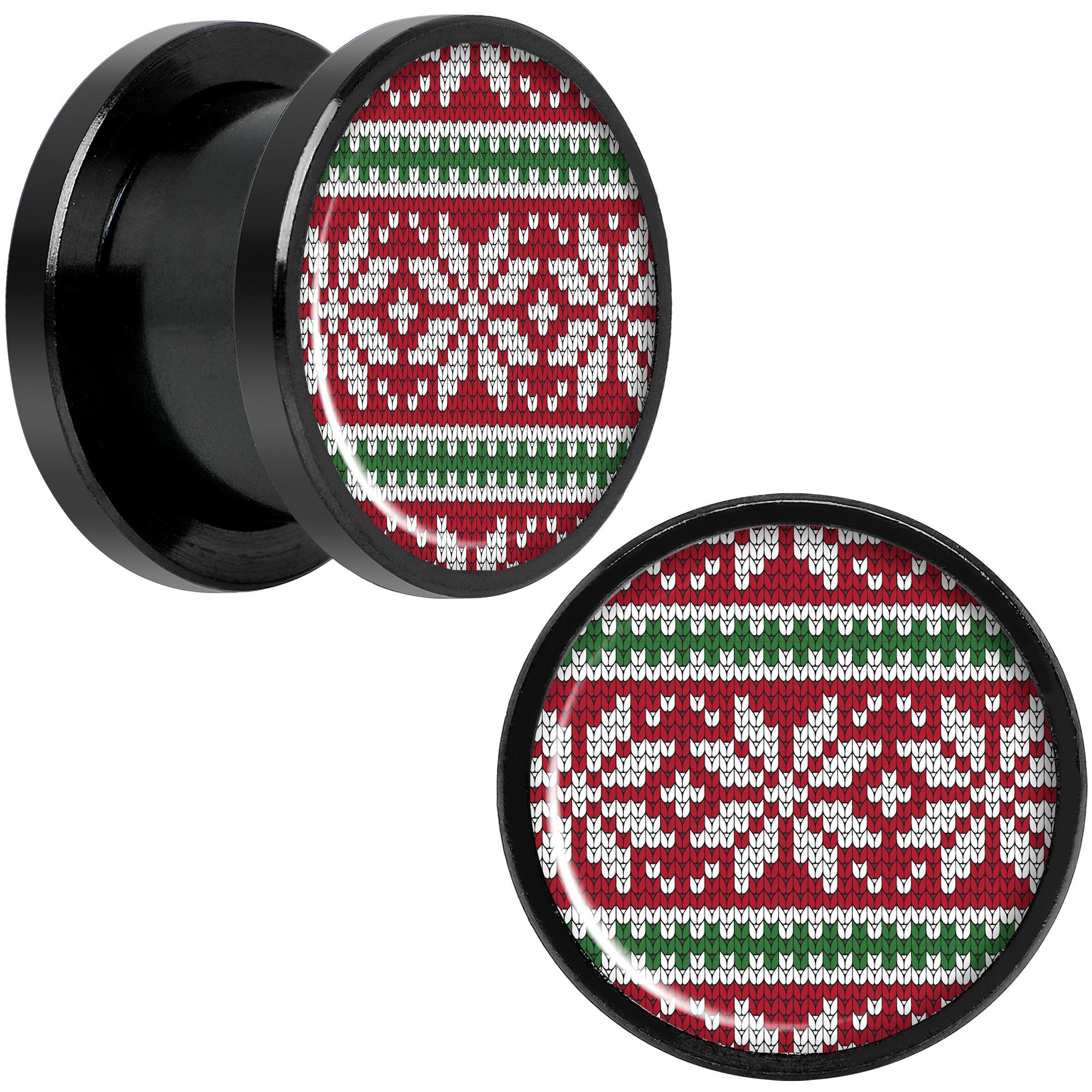 Red Green Christmas Sweater Black Screw Fit Plug Set Sizes 5mm to 20mm