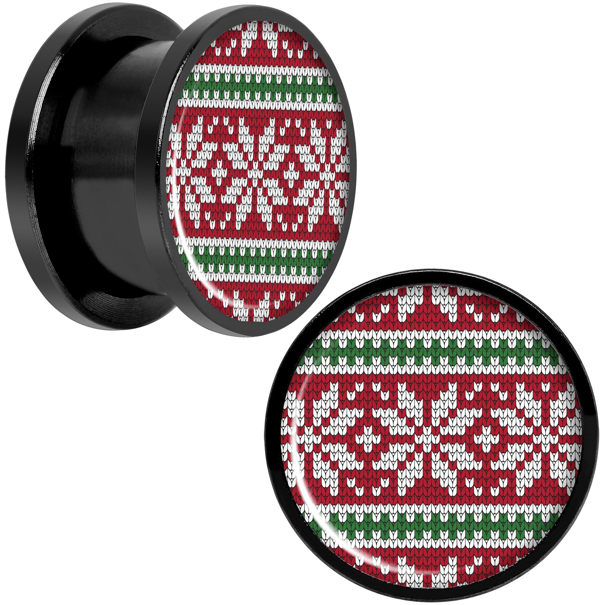 Red Green Christmas Sweater Black Screw Fit Plug Set Sizes 5mm to 20mm