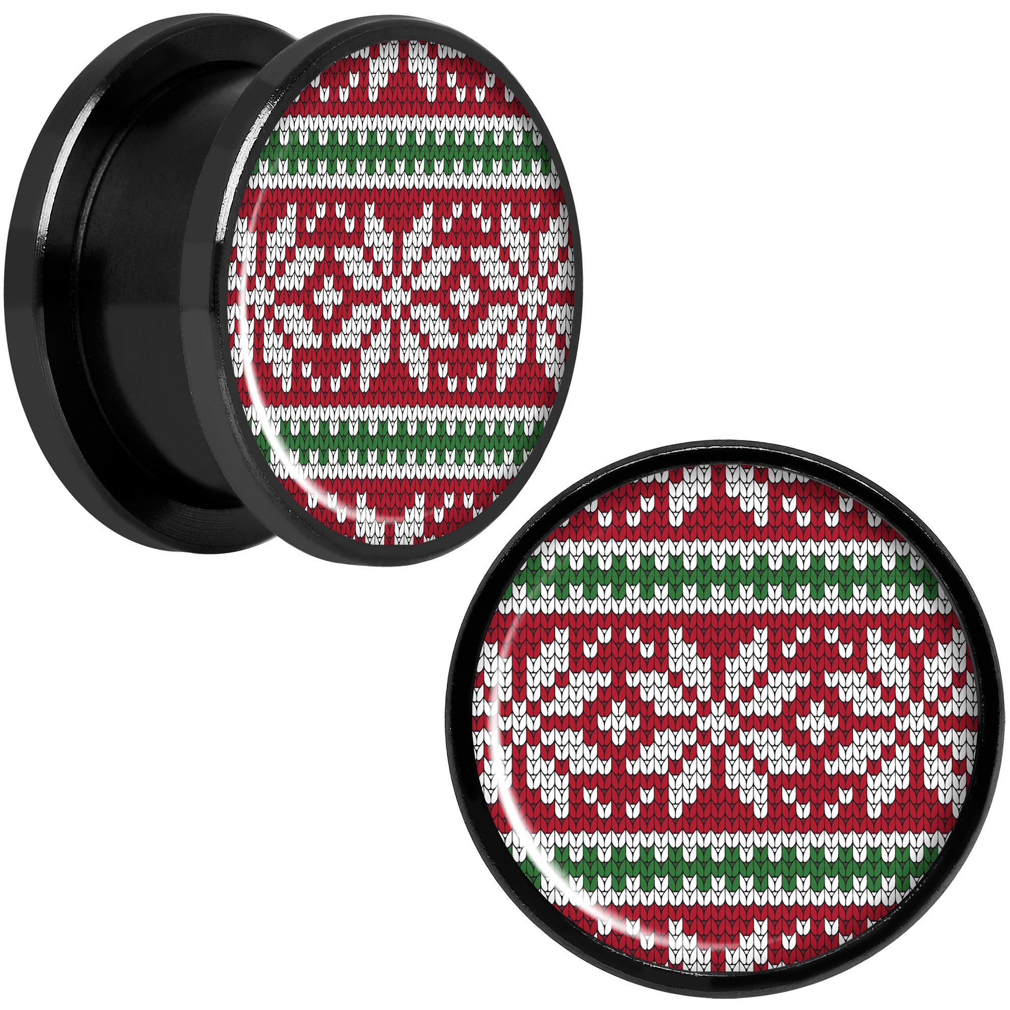 Red Green Christmas Sweater Black Screw Fit Plug Set Sizes 5mm to 20mm