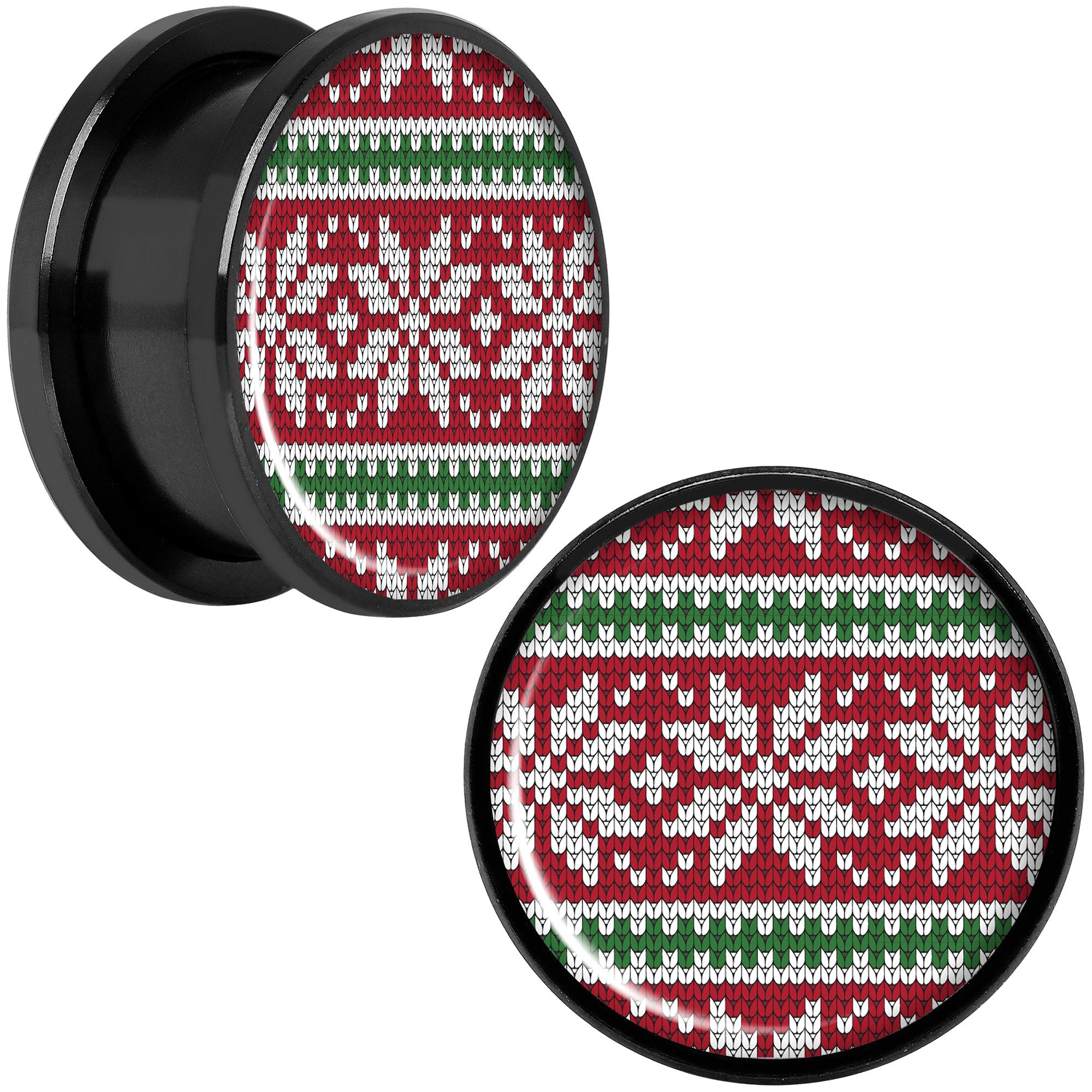 Red Green Christmas Sweater Black Screw Fit Plug Set Sizes 5mm to 20mm