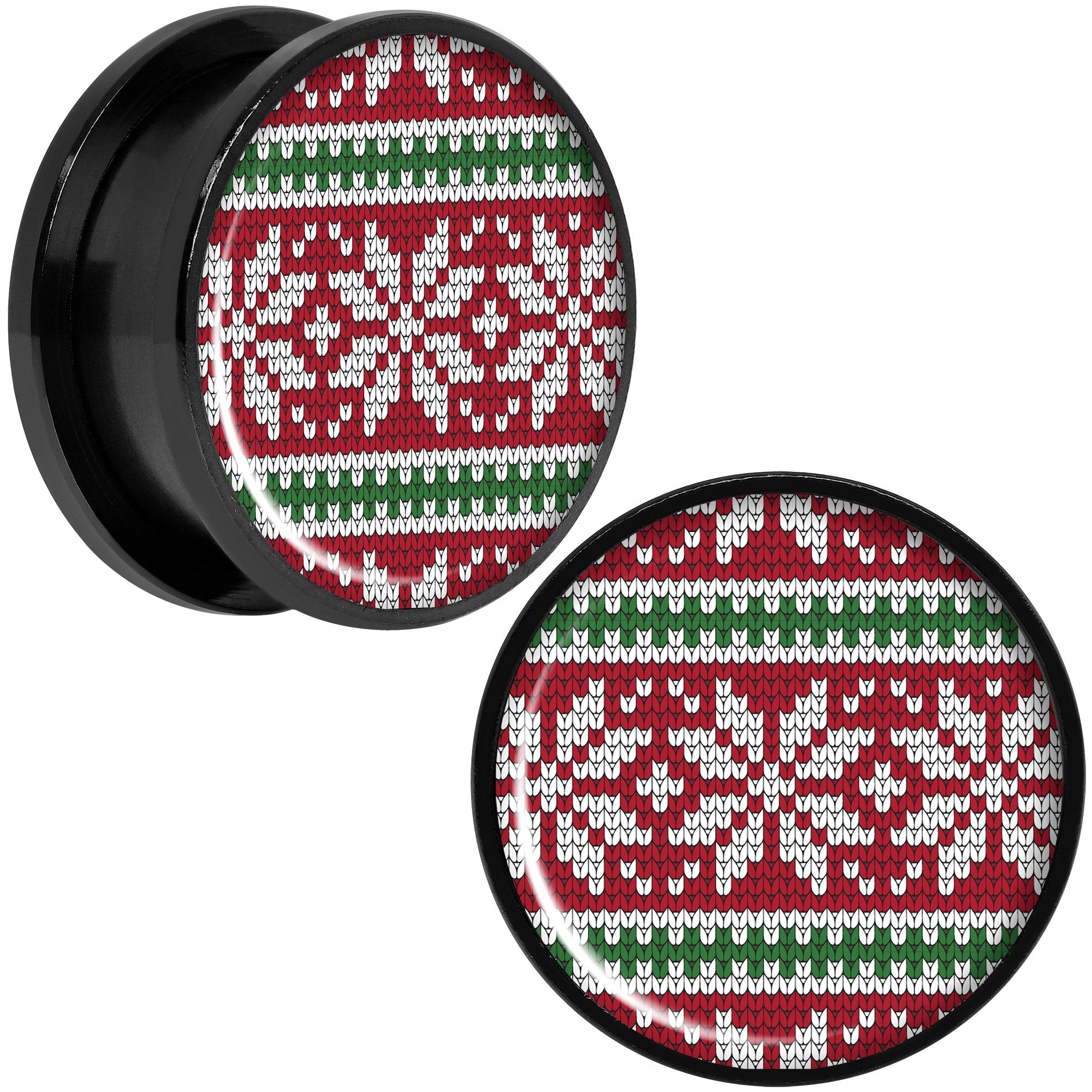 Red Green Christmas Sweater Black Screw Fit Plug Set Sizes 5mm to 20mm