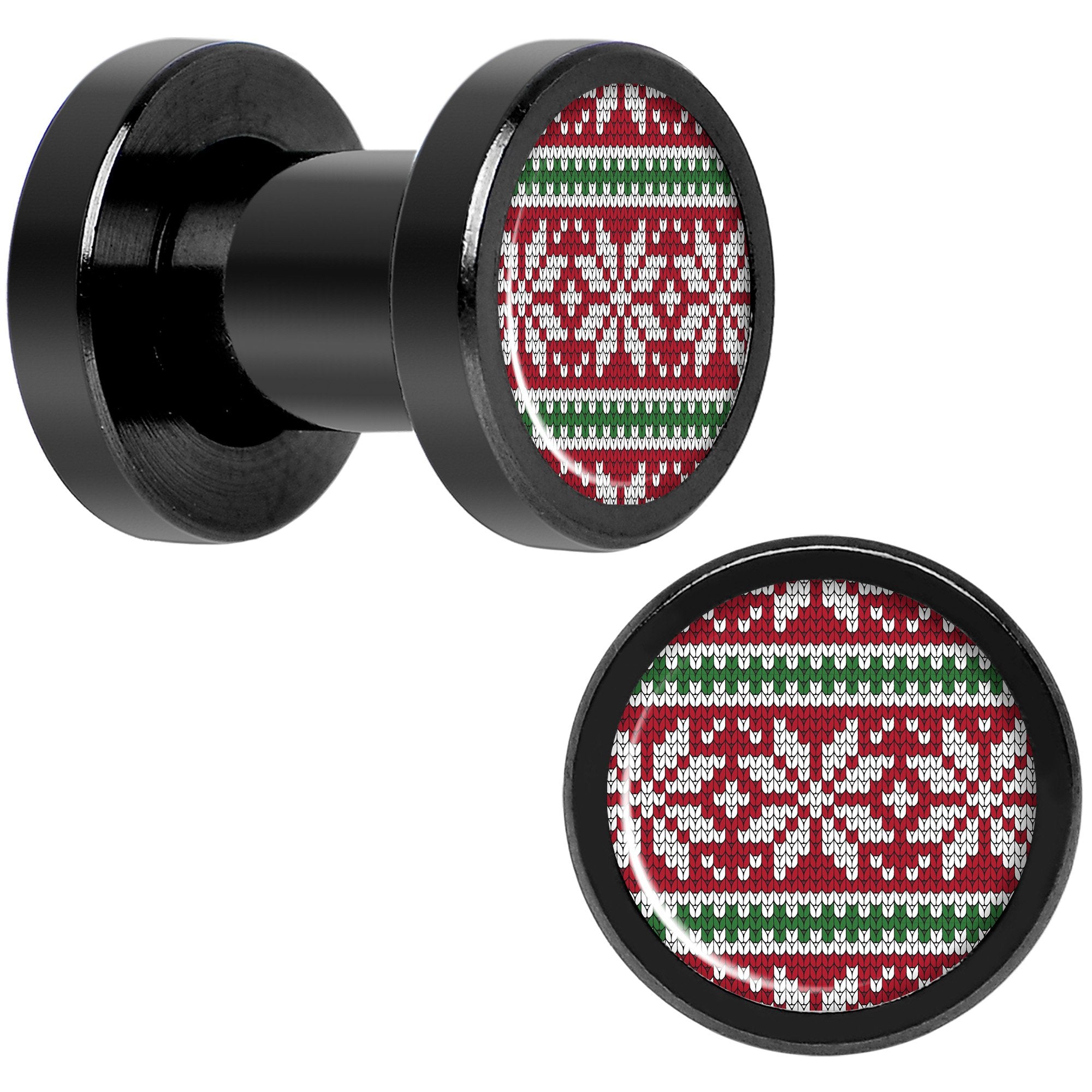 Red Green Christmas Sweater Black Screw Fit Plug Set Sizes 5mm to 20mm