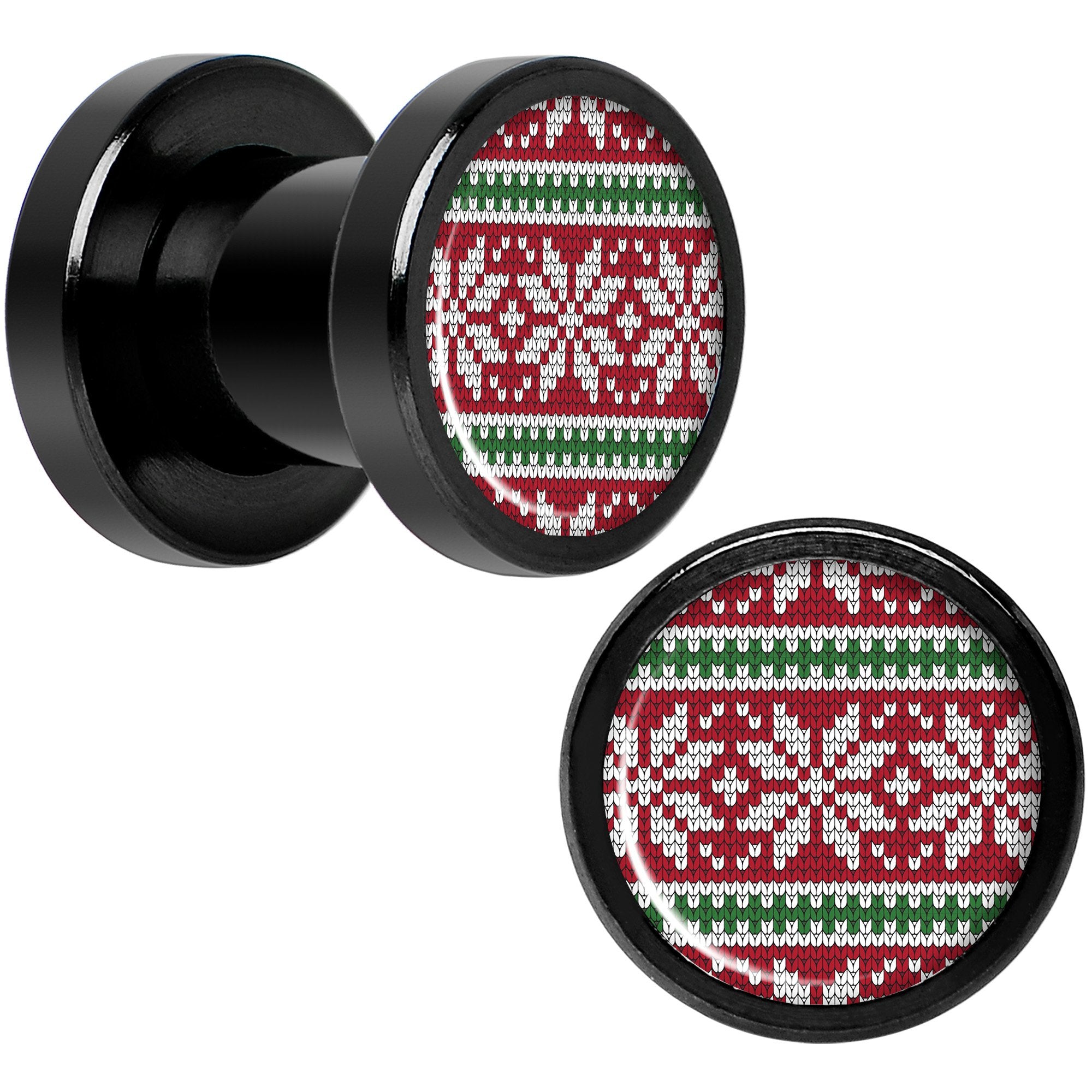 Red Green Christmas Sweater Black Screw Fit Plug Set Sizes 5mm to 20mm