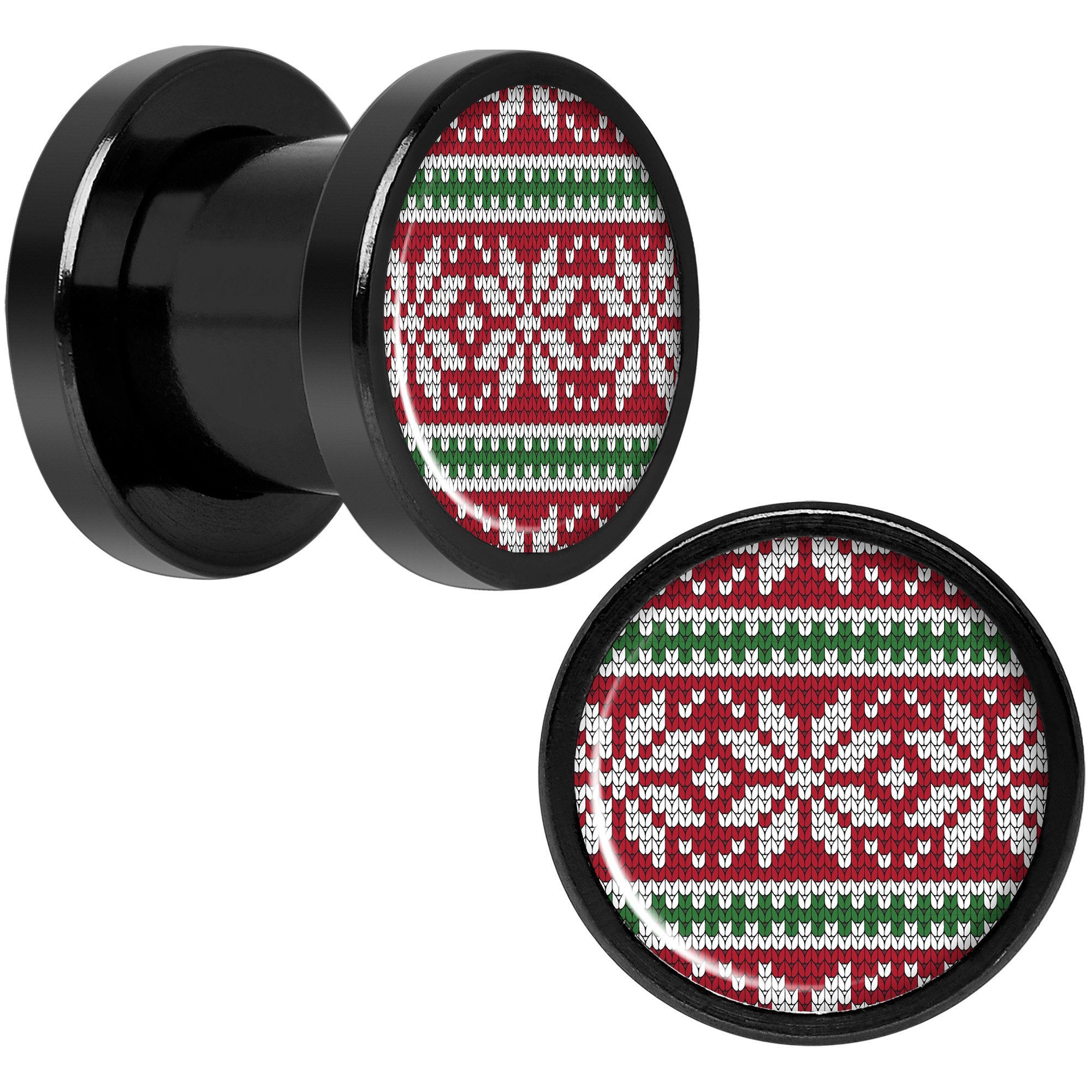 Red Green Christmas Sweater Black Screw Fit Plug Set Sizes 5mm to 20mm