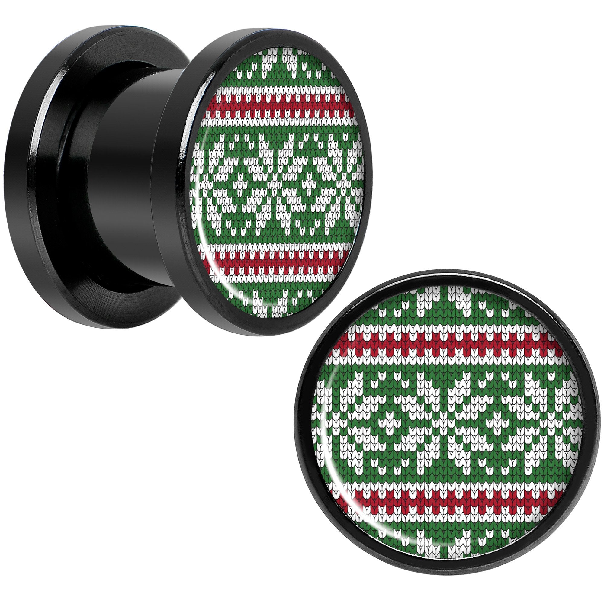 Green Red Christmas Sweater Black Screw Fit Plug Set Sizes 5mm to 20mm