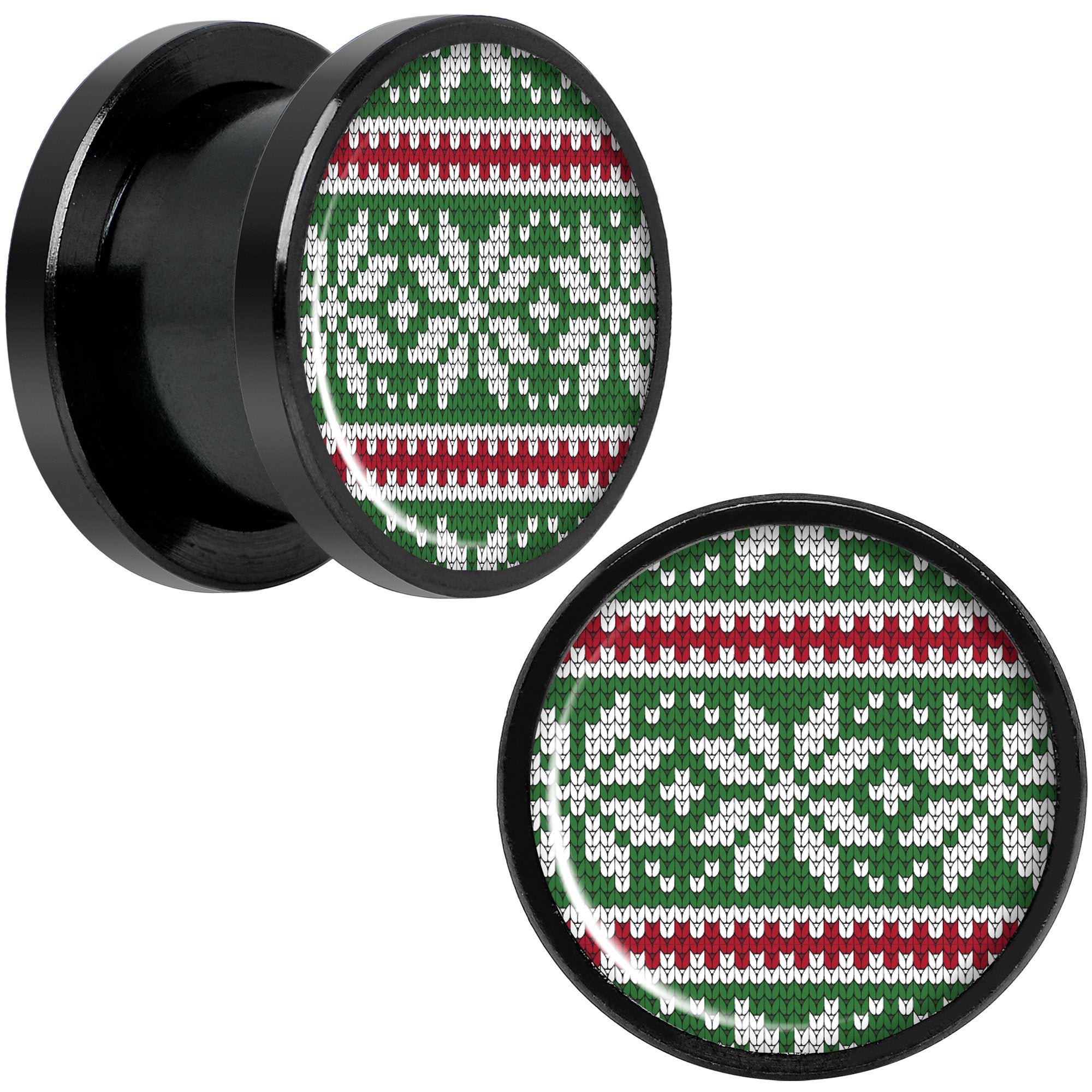 Green Red Christmas Sweater Black Screw Fit Plug Set Sizes 5mm to 20mm