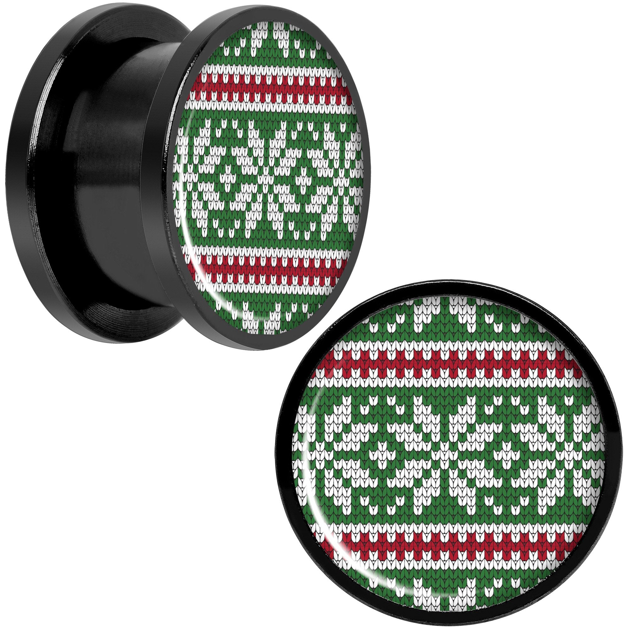 Green Red Christmas Sweater Black Screw Fit Plug Set Sizes 5mm to 20mm