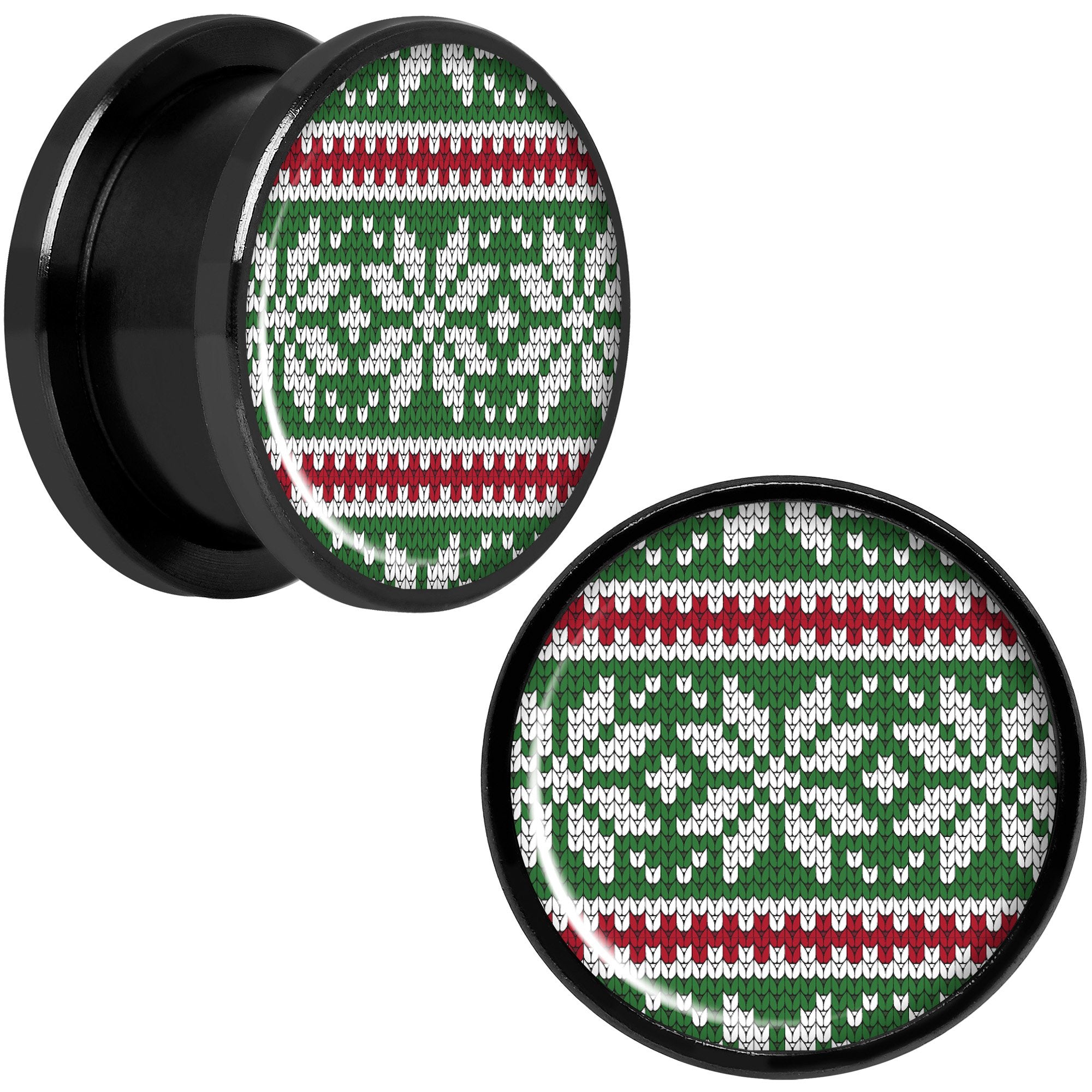 Green Red Christmas Sweater Black Screw Fit Plug Set Sizes 5mm to 20mm