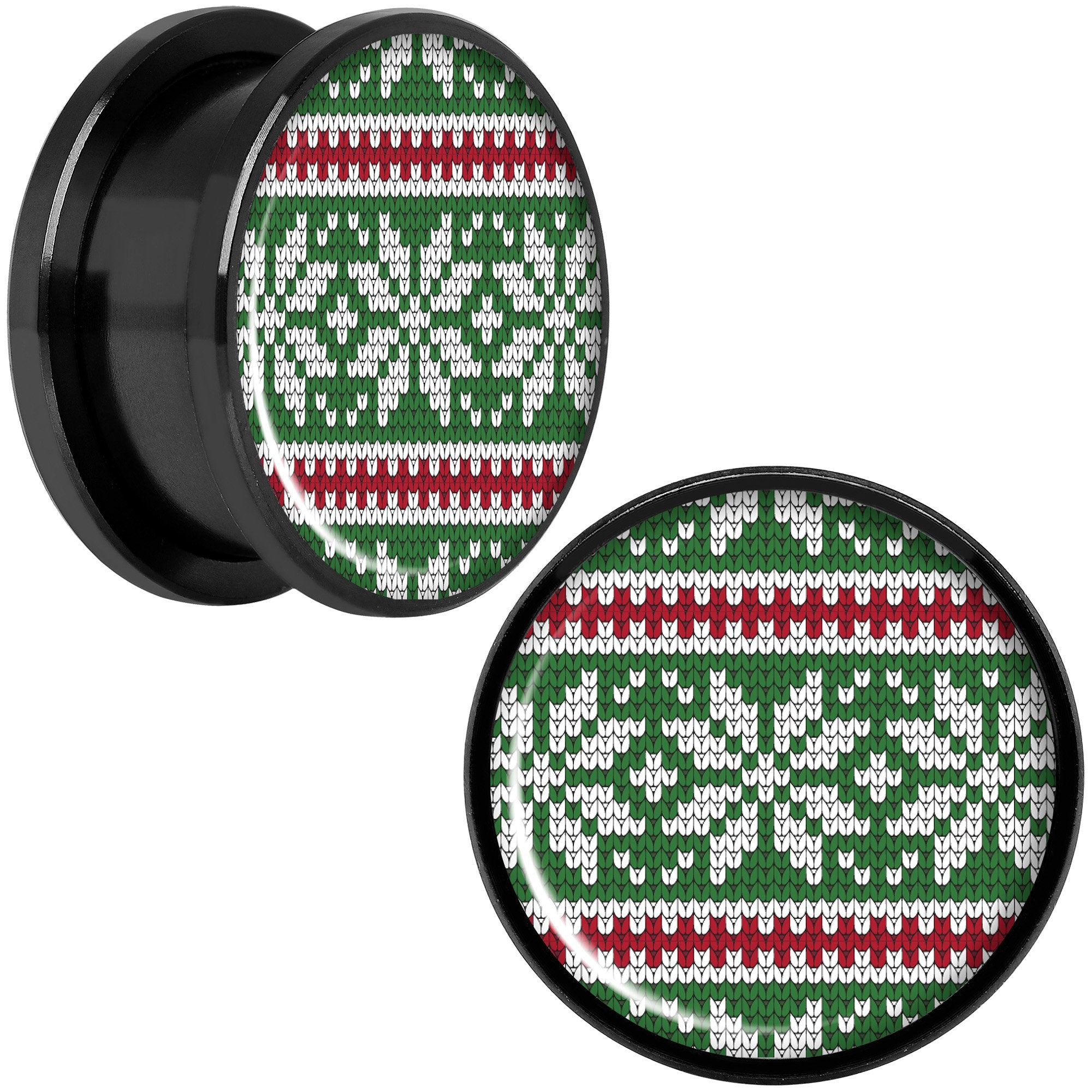 Green Red Christmas Sweater Black Screw Fit Plug Set Sizes 5mm to 20mm