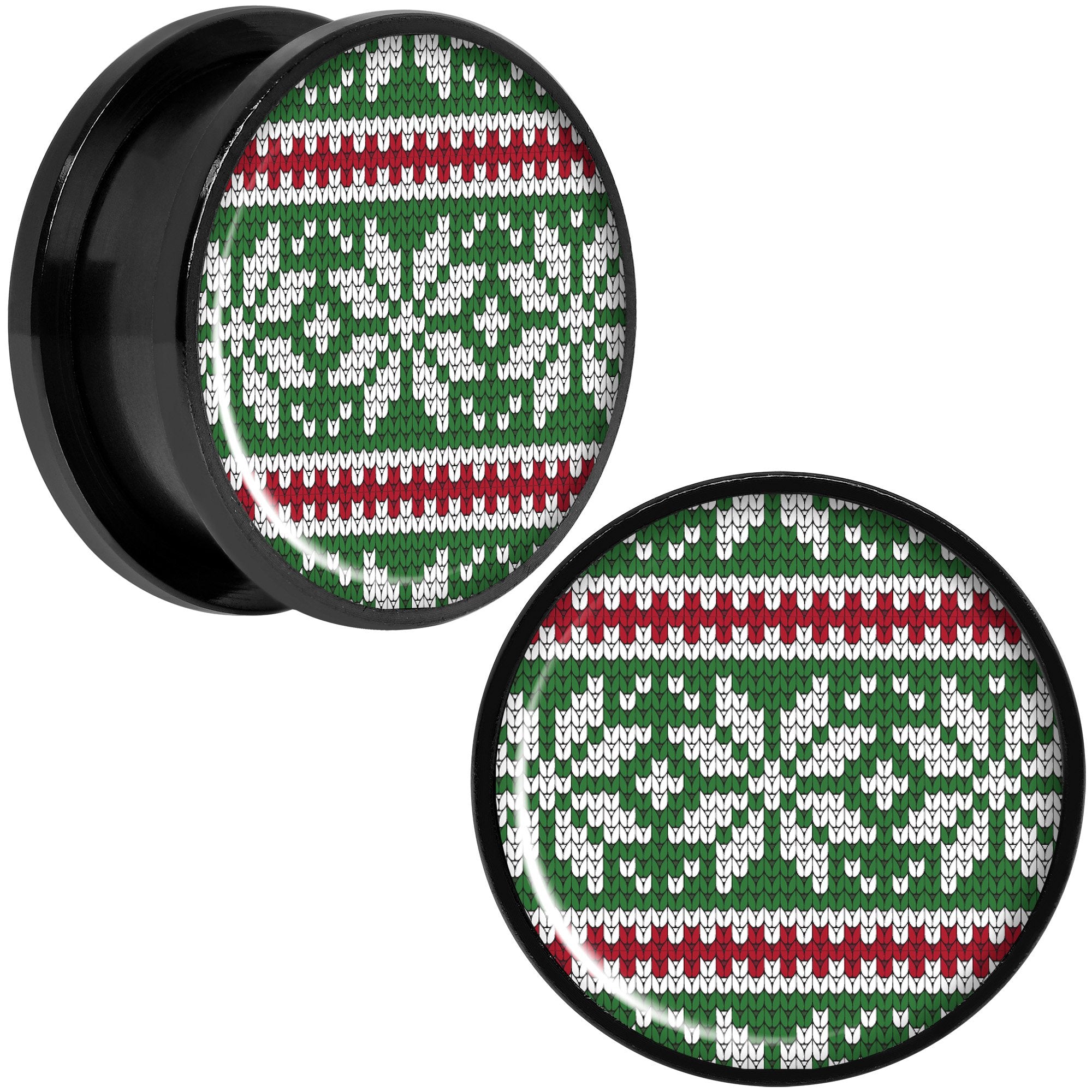 Green Red Christmas Sweater Black Screw Fit Plug Set Sizes 5mm to 20mm