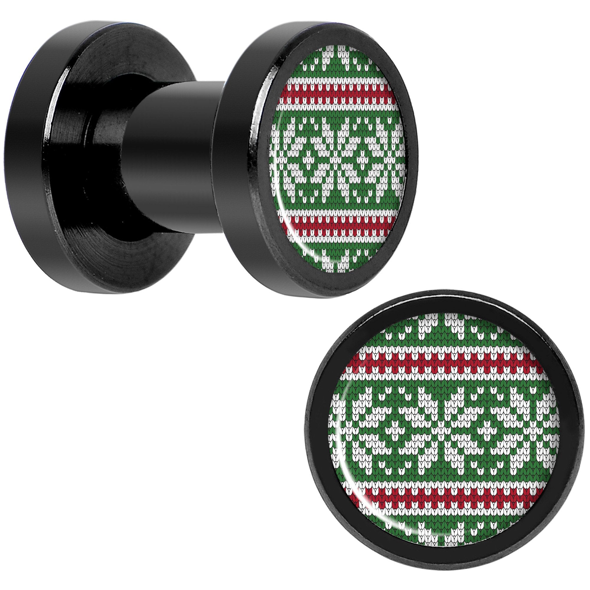 Green Red Christmas Sweater Black Screw Fit Plug Set Sizes 5mm to 20mm