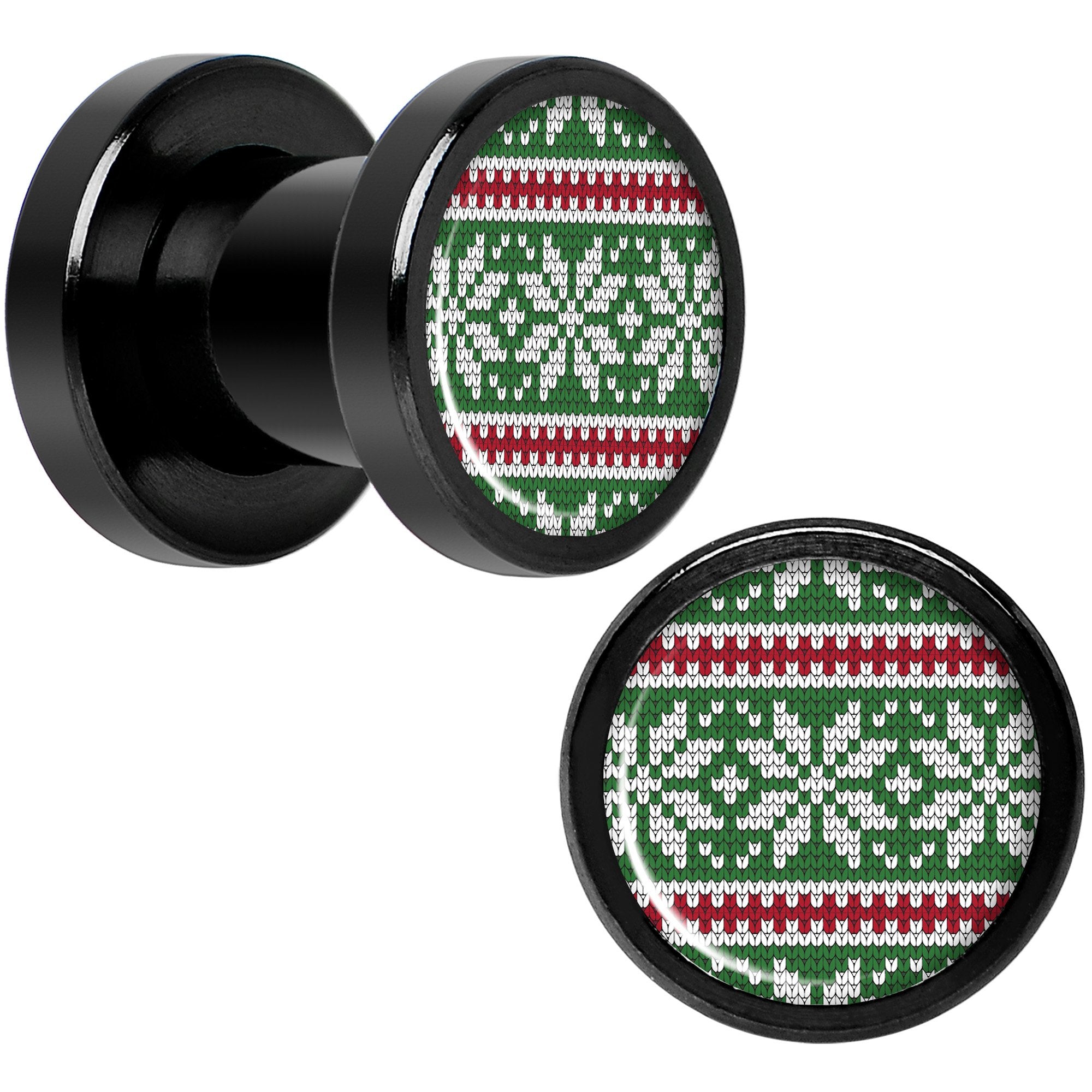 Green Red Christmas Sweater Black Screw Fit Plug Set Sizes 5mm to 20mm