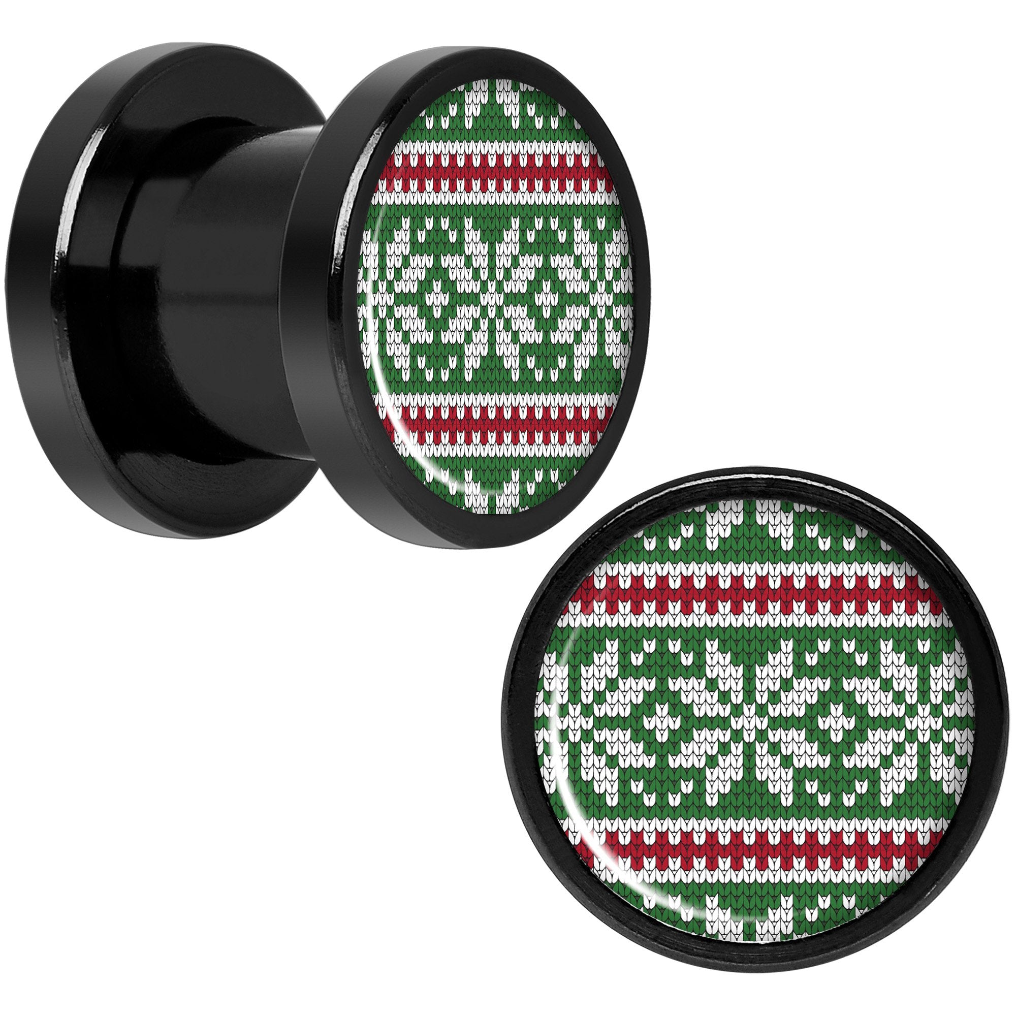 Green Red Christmas Sweater Black Screw Fit Plug Set Sizes 5mm to 20mm