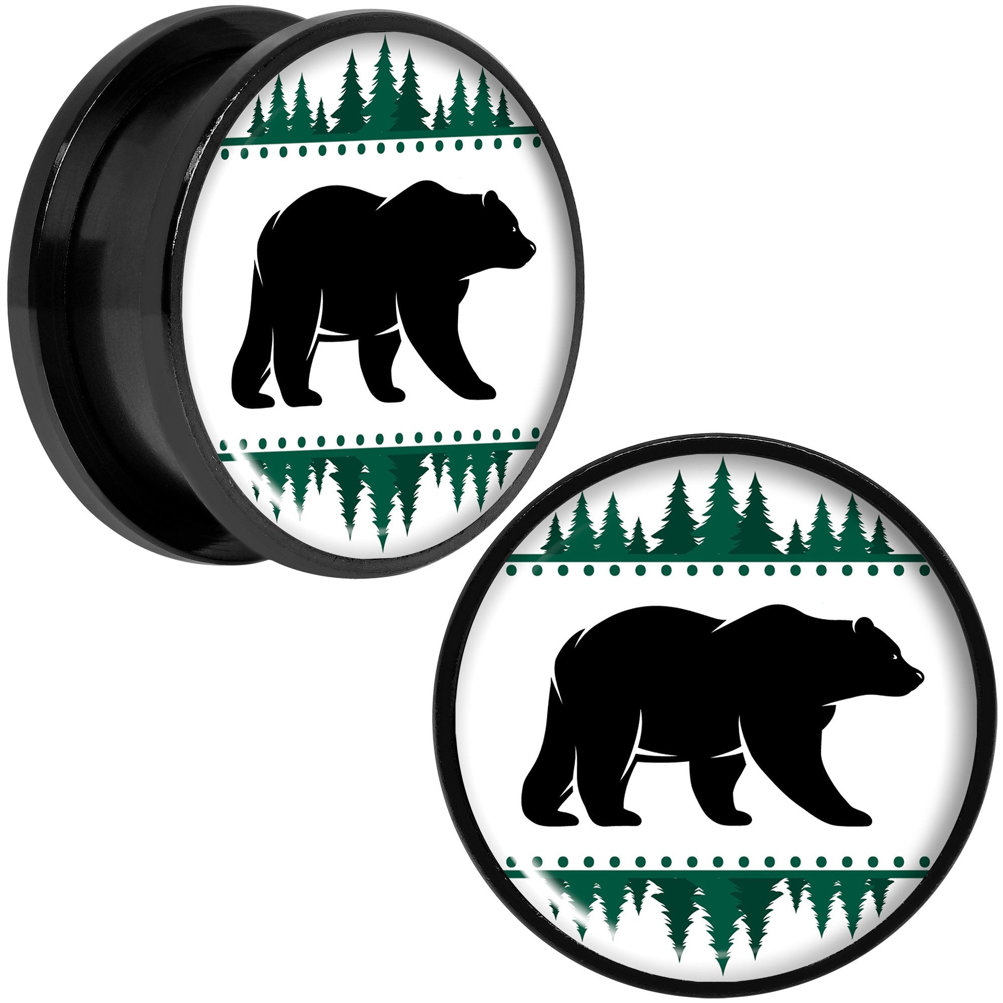 Winter Polar Bear in Woods Black Screw Fit Plug Set Sizes 5mm to 20mm