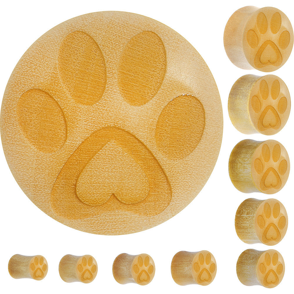 Organic Crocodile Wood Pet Love Paw Print Saddle Plug