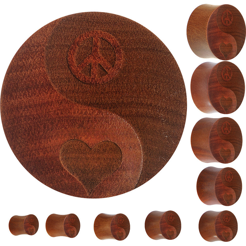 Organic Sawo Wood Yin-Yang Peace-Love Saddle Plug