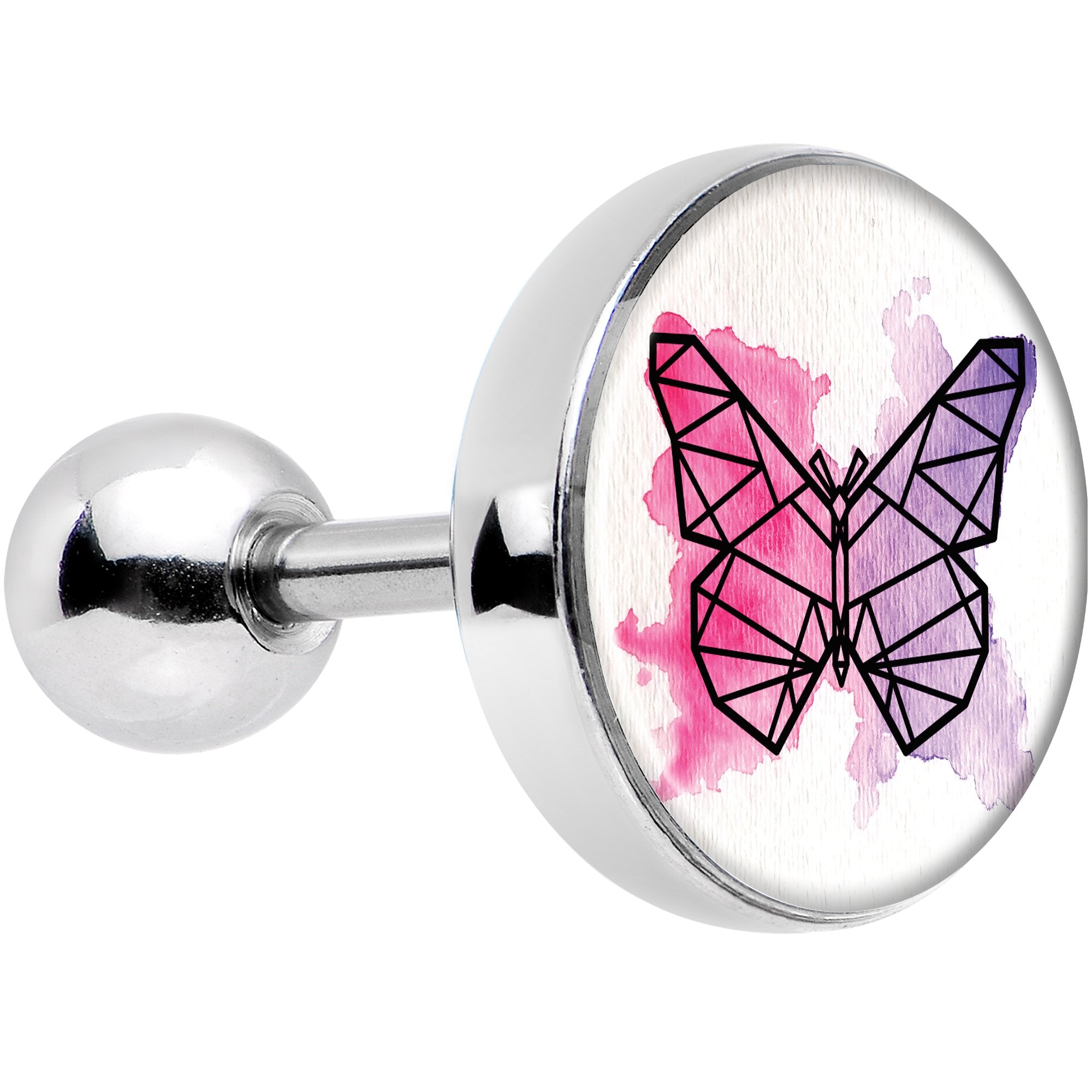 16 Gauge 1/4 Watercolor Geometric Butterfly Tragus Cartilage Earring