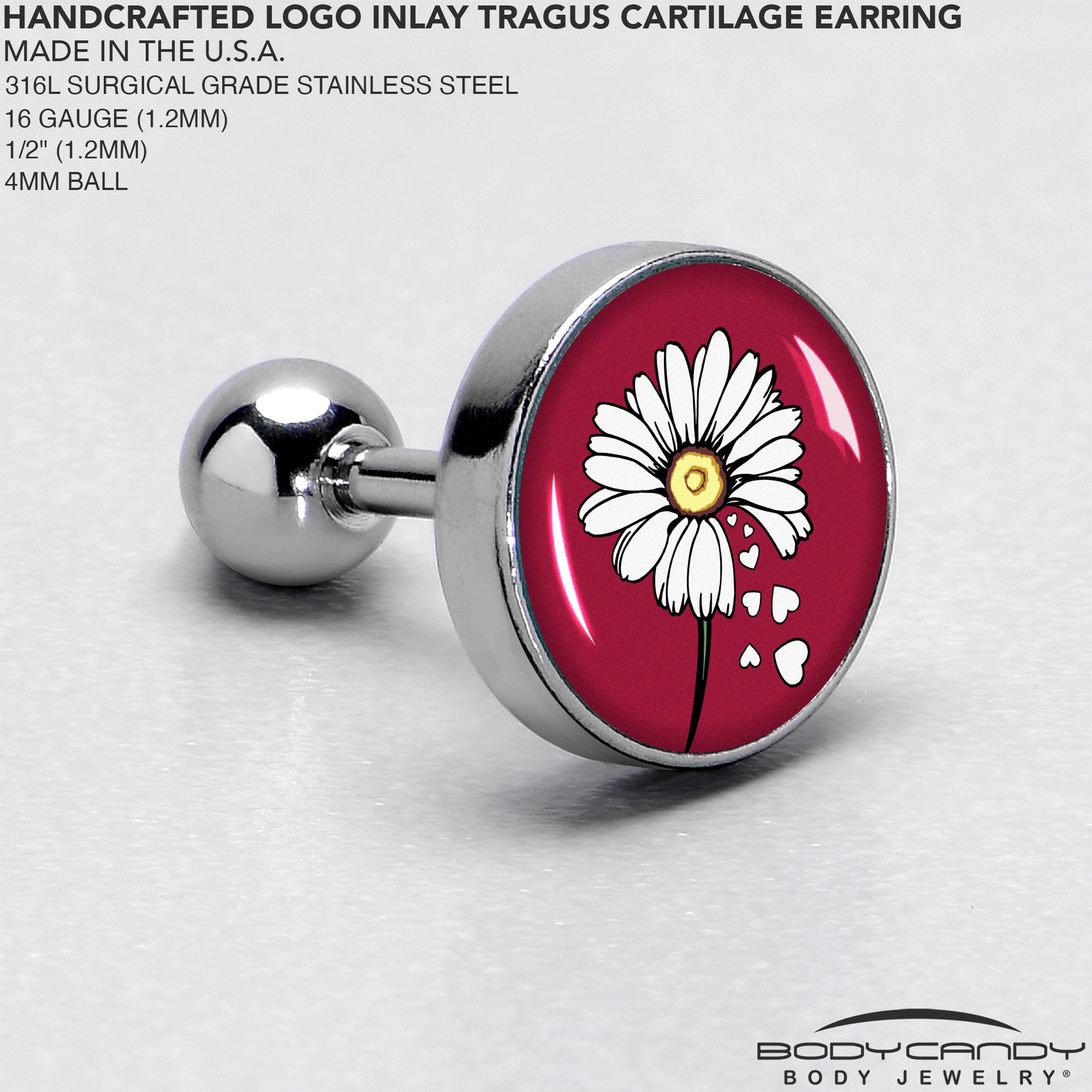 16 Gauge 1/4 Love Me Not Flower Tragus Cartilage Earring