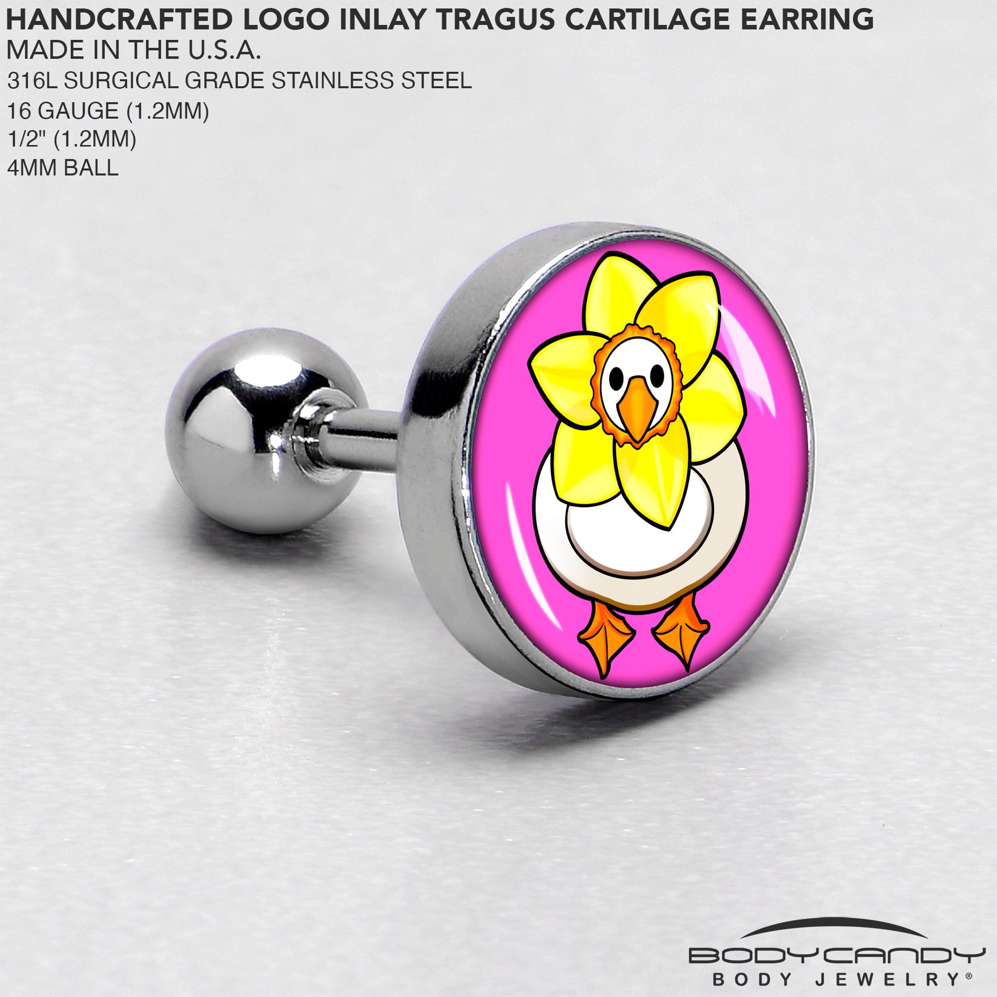 16 Gauge 1/4 Daffodil Duck Cartilage Tragus Earring