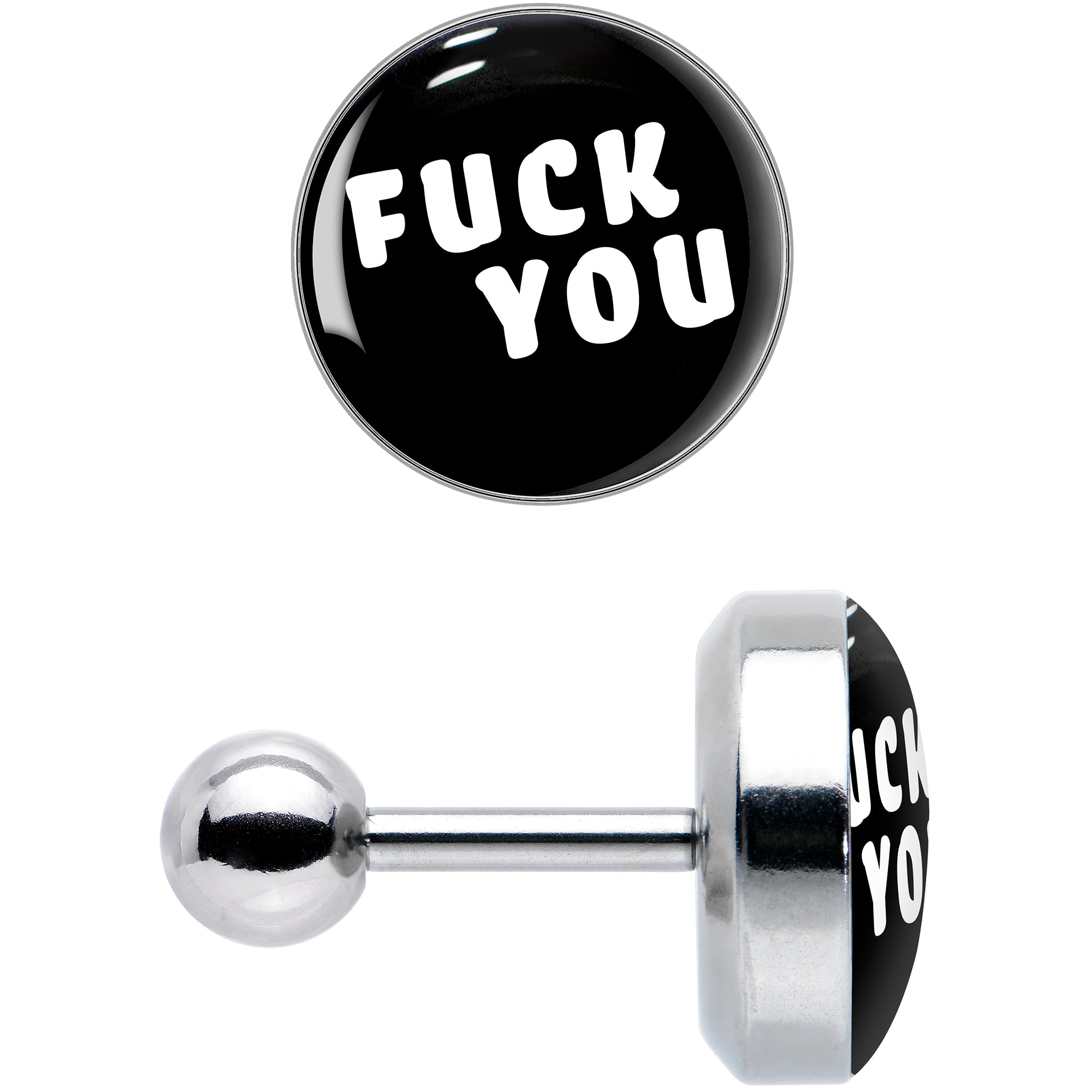 16 Gauge 1/4 F*ck You Black White Cartilage Tragus Earring