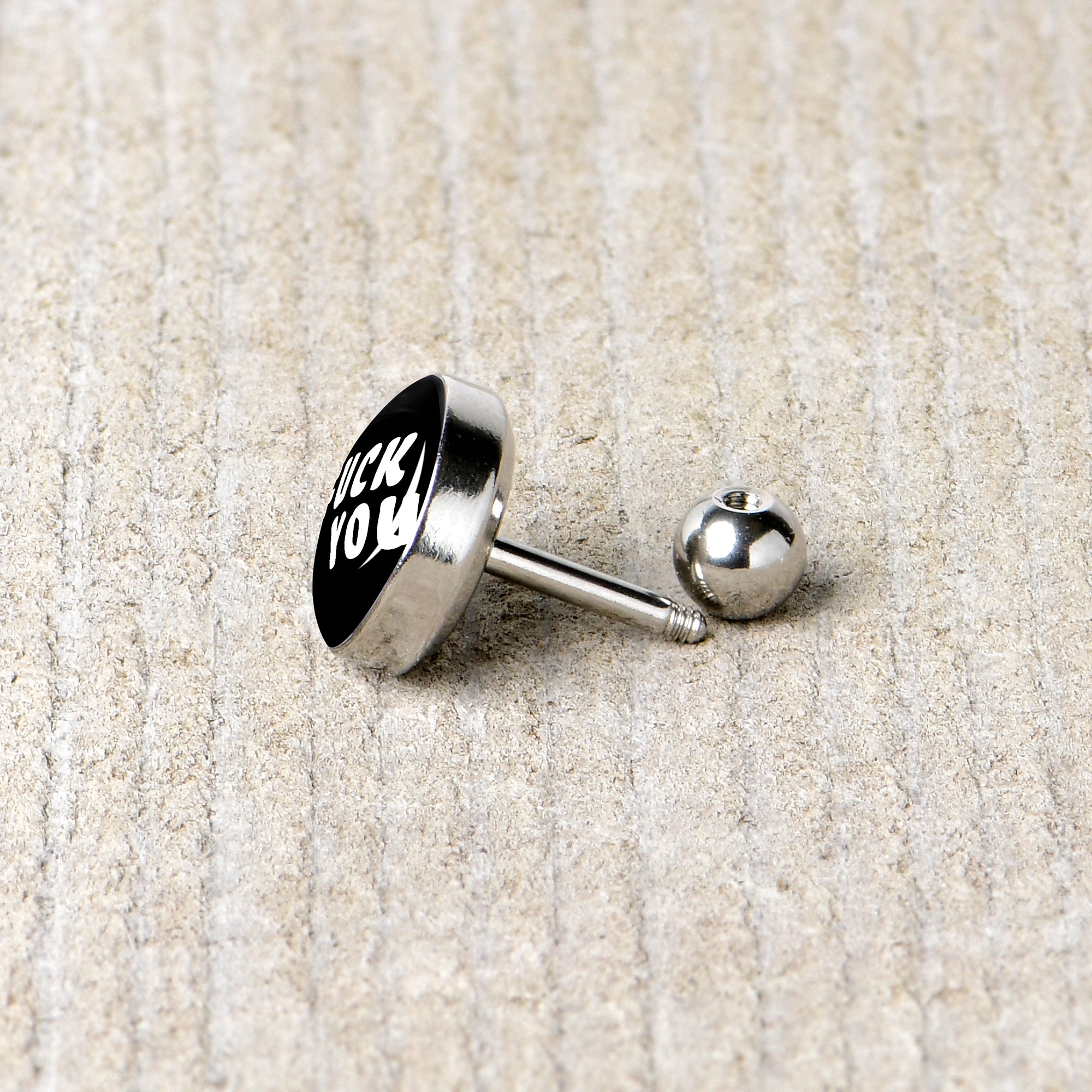 16 Gauge 1/4 F*ck You Black White Cartilage Tragus Earring