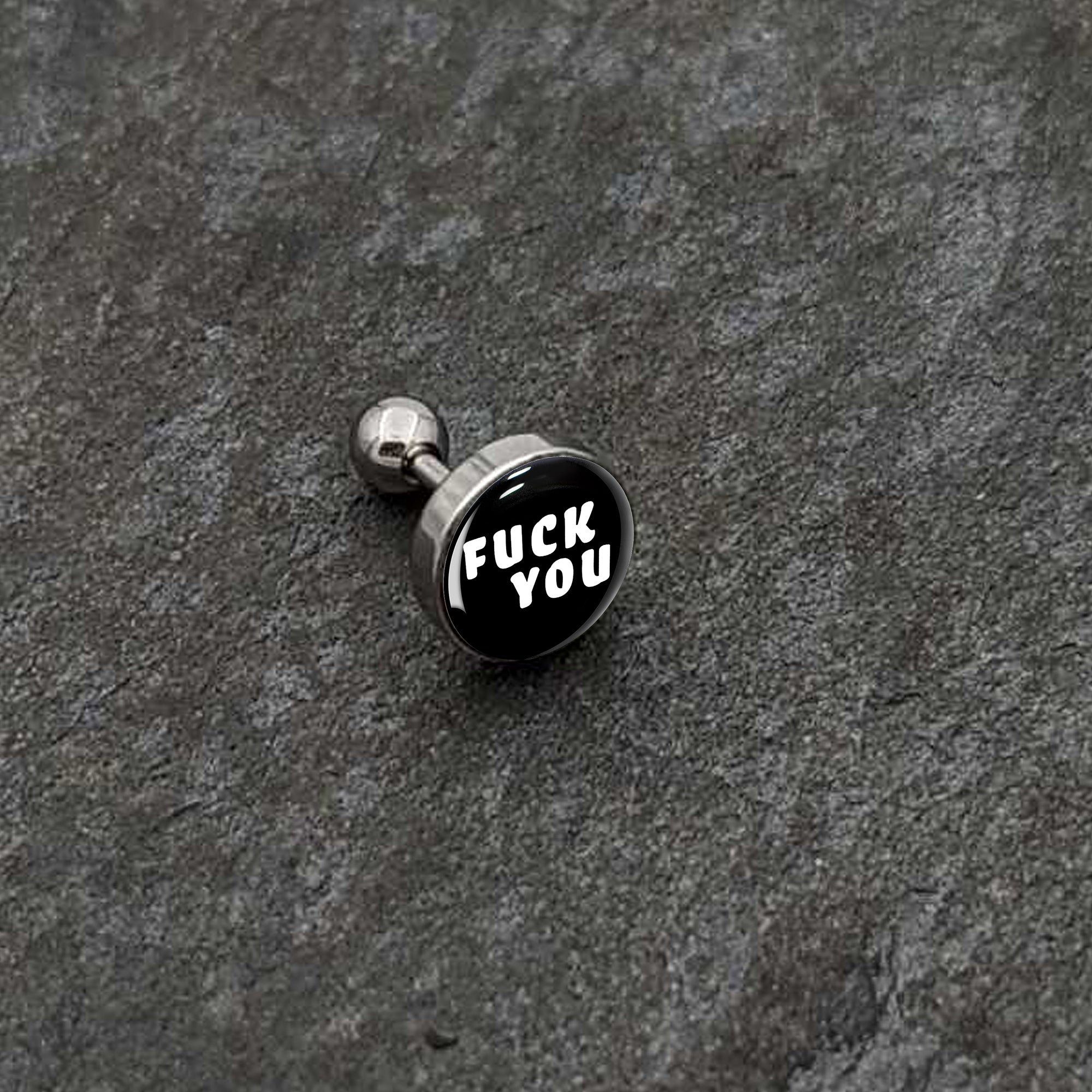 16 Gauge 1/4 F*ck You Black White Cartilage Tragus Earring