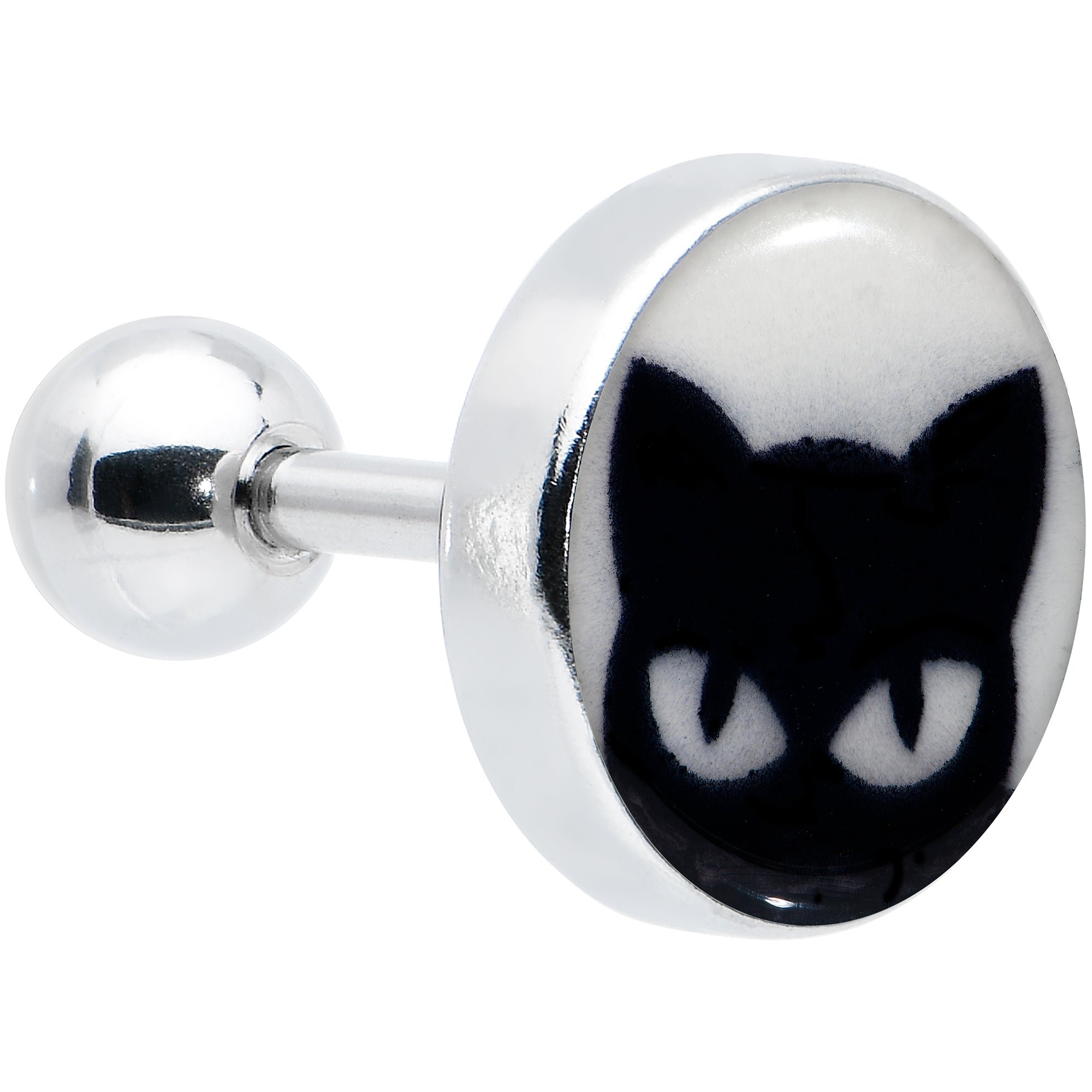 16 Gauge Glow in the Dark Peeking Black Cat Tragus Cartilage Earring