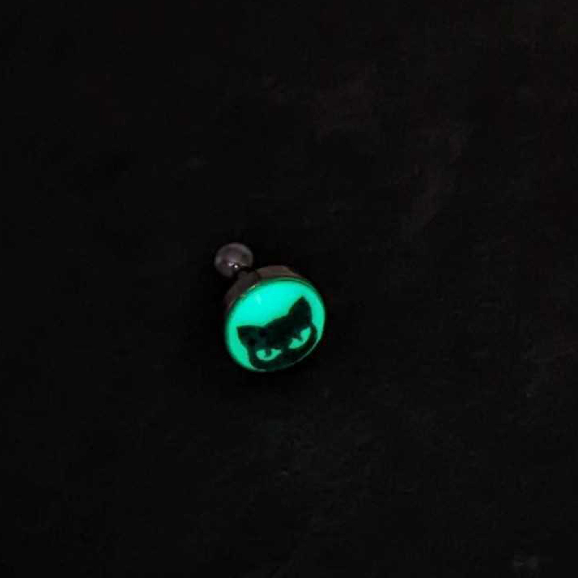 16 Gauge Glow in the Dark Peeking Black Cat Tragus Cartilage Earring