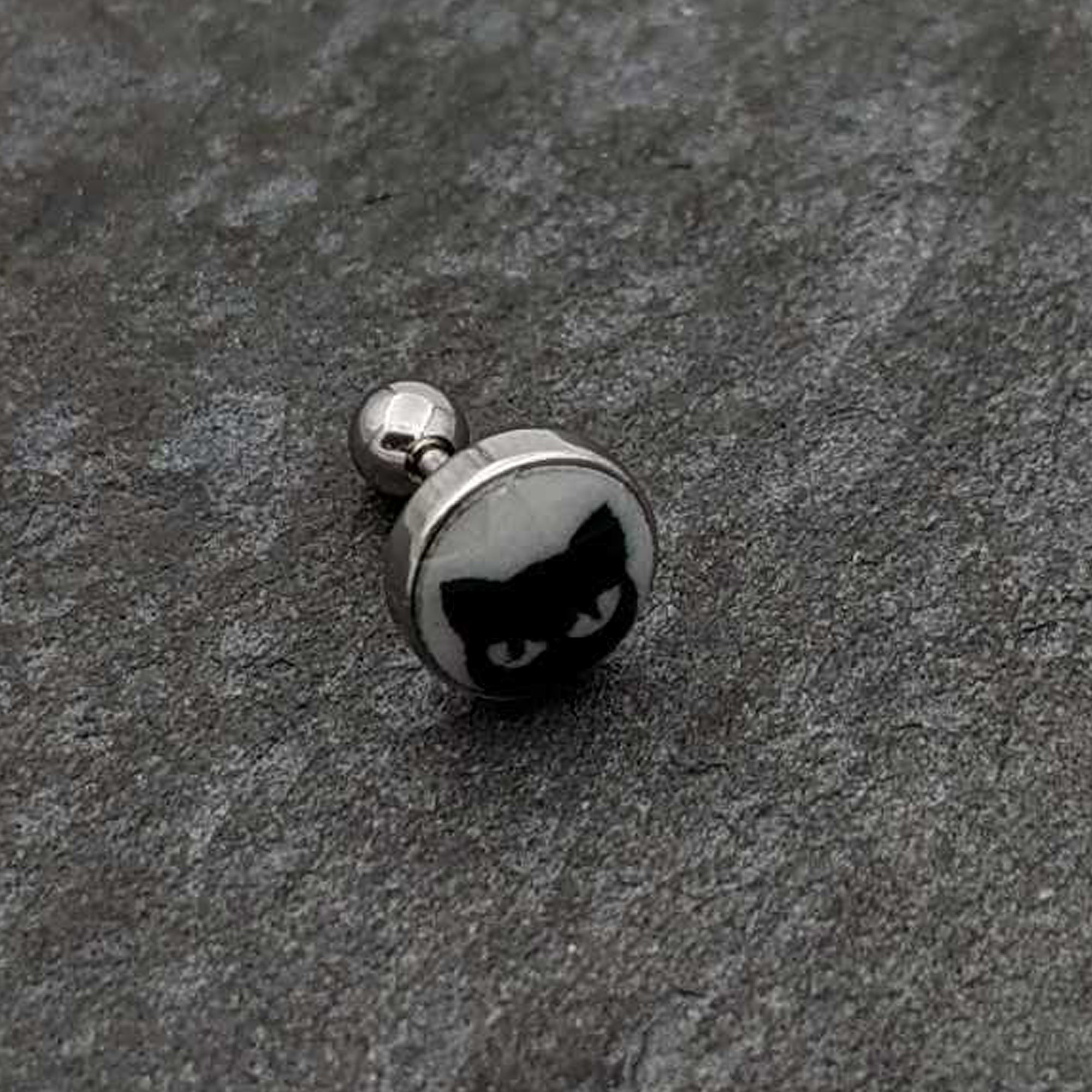 16 Gauge Glow in the Dark Peeking Black Cat Tragus Cartilage Earring