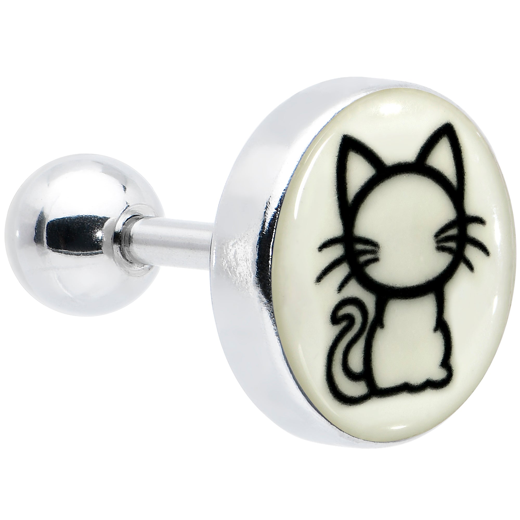 16 Gauge 1/4 Glow in the Dark Kitty Cat Tragus Cartilage Earring