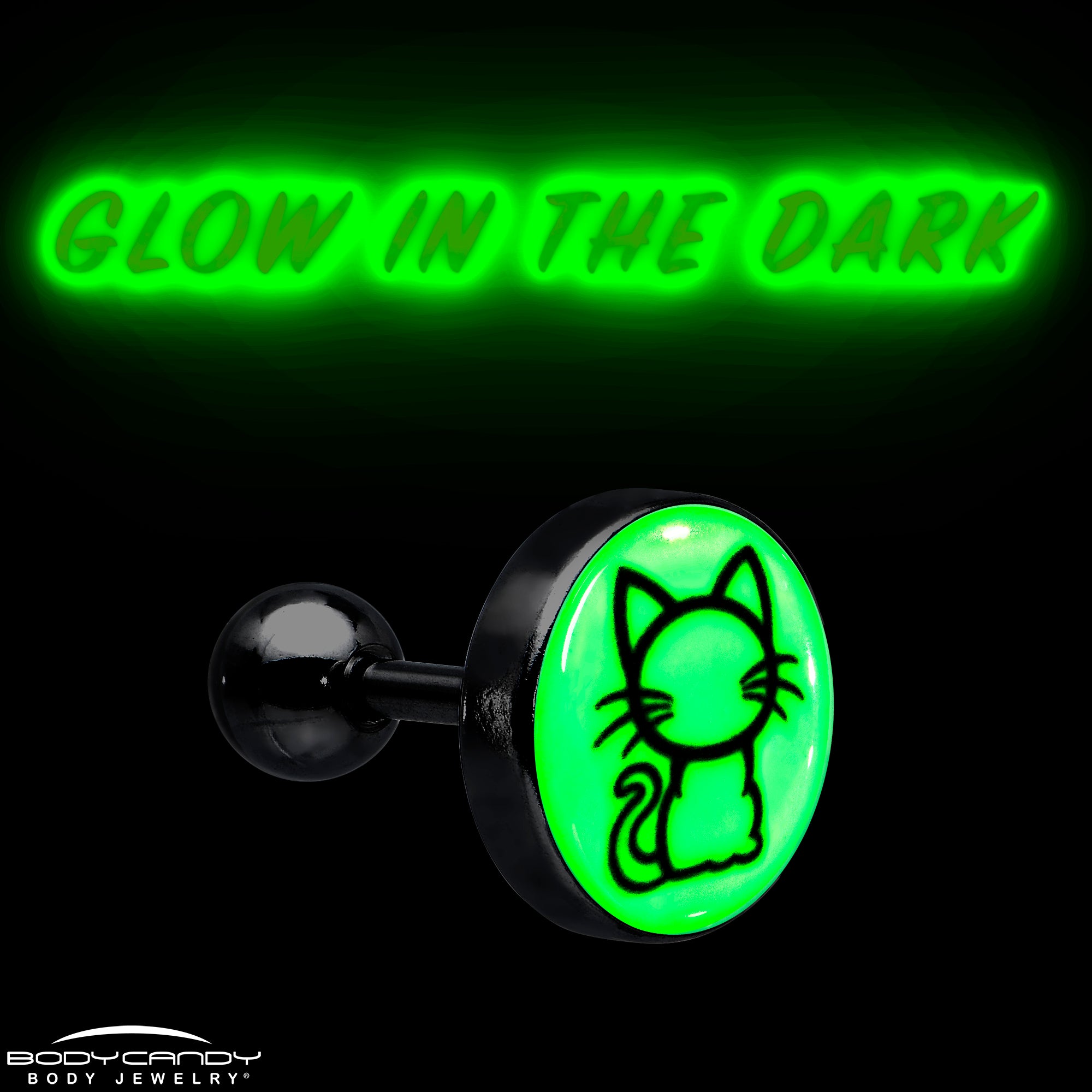 16 Gauge 1/4 Glow in the Dark Kitty Cat Tragus Cartilage Earring