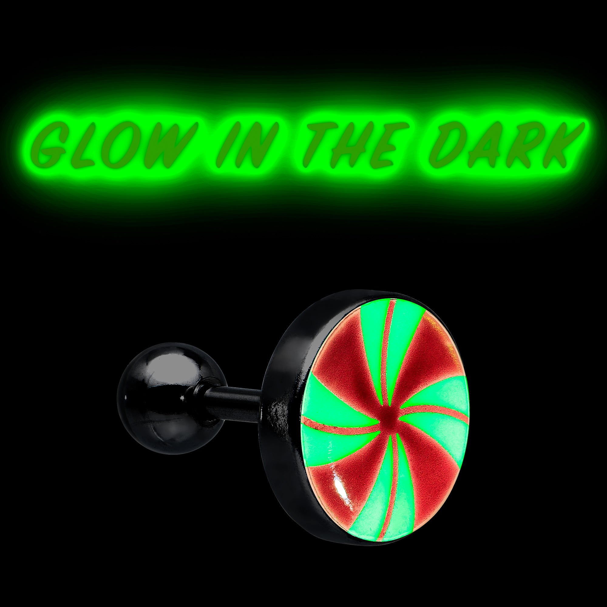 16 Gauge Glow in the Dark Holiday Peppermint Candy Tragus Cartilage Earring