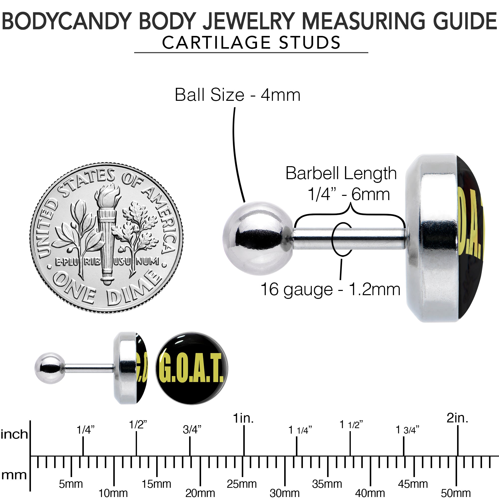 16 Gauge 1/4 G.O.A.T. Cartilage Tragus Earring