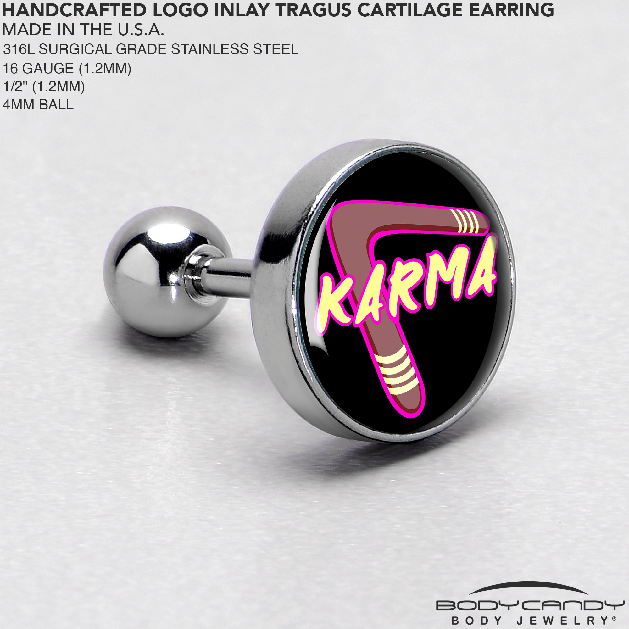 16 Gauge 1/4 Karmic Boomerang Tragus Cartilage Earring